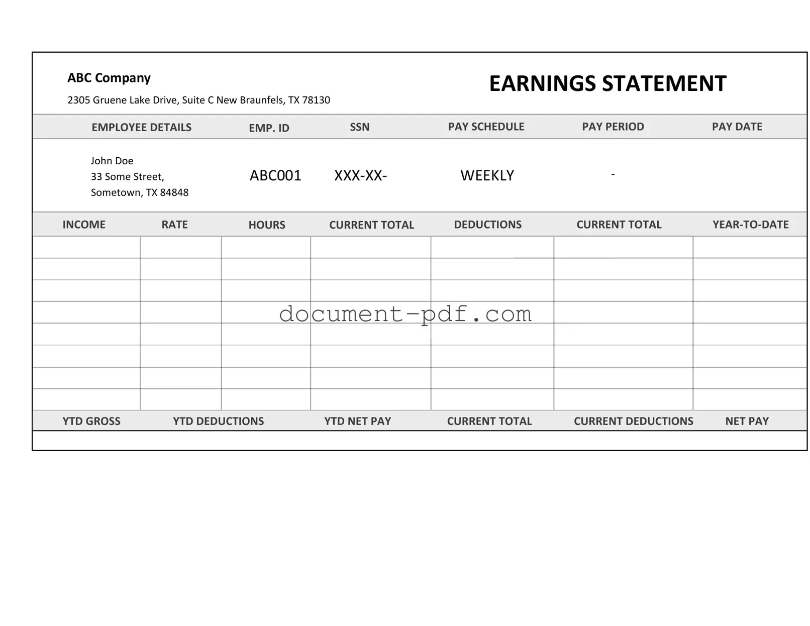 Blank Independent Contractor Pay Stub PDF Form