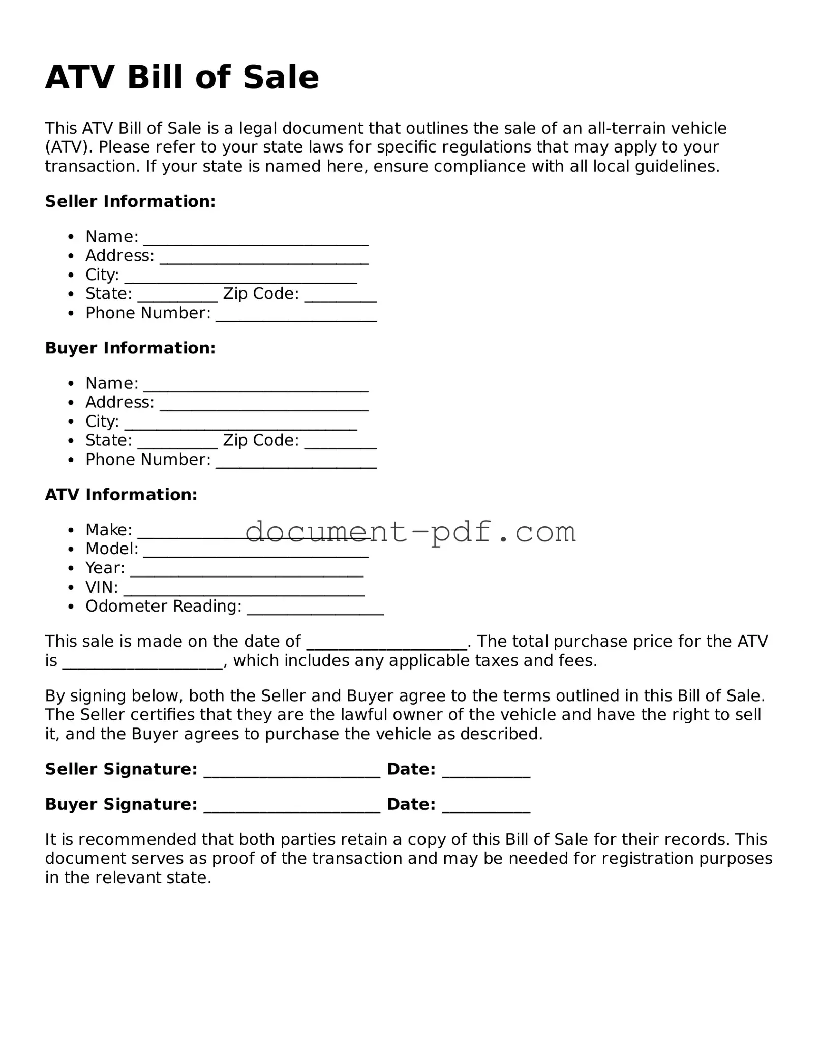 Attorney-Approved ATV Bill of Sale Document