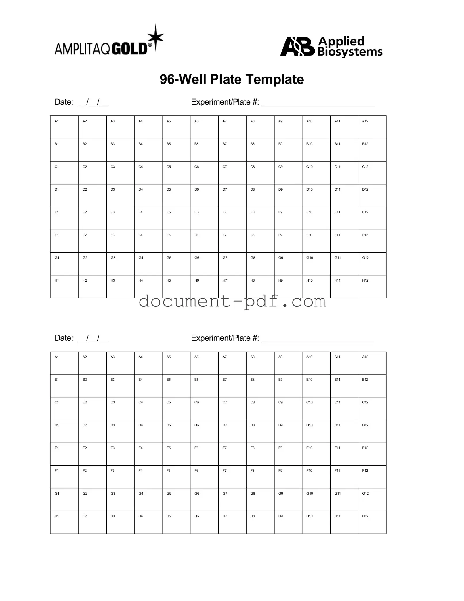 Blank 96 Well PDF Form