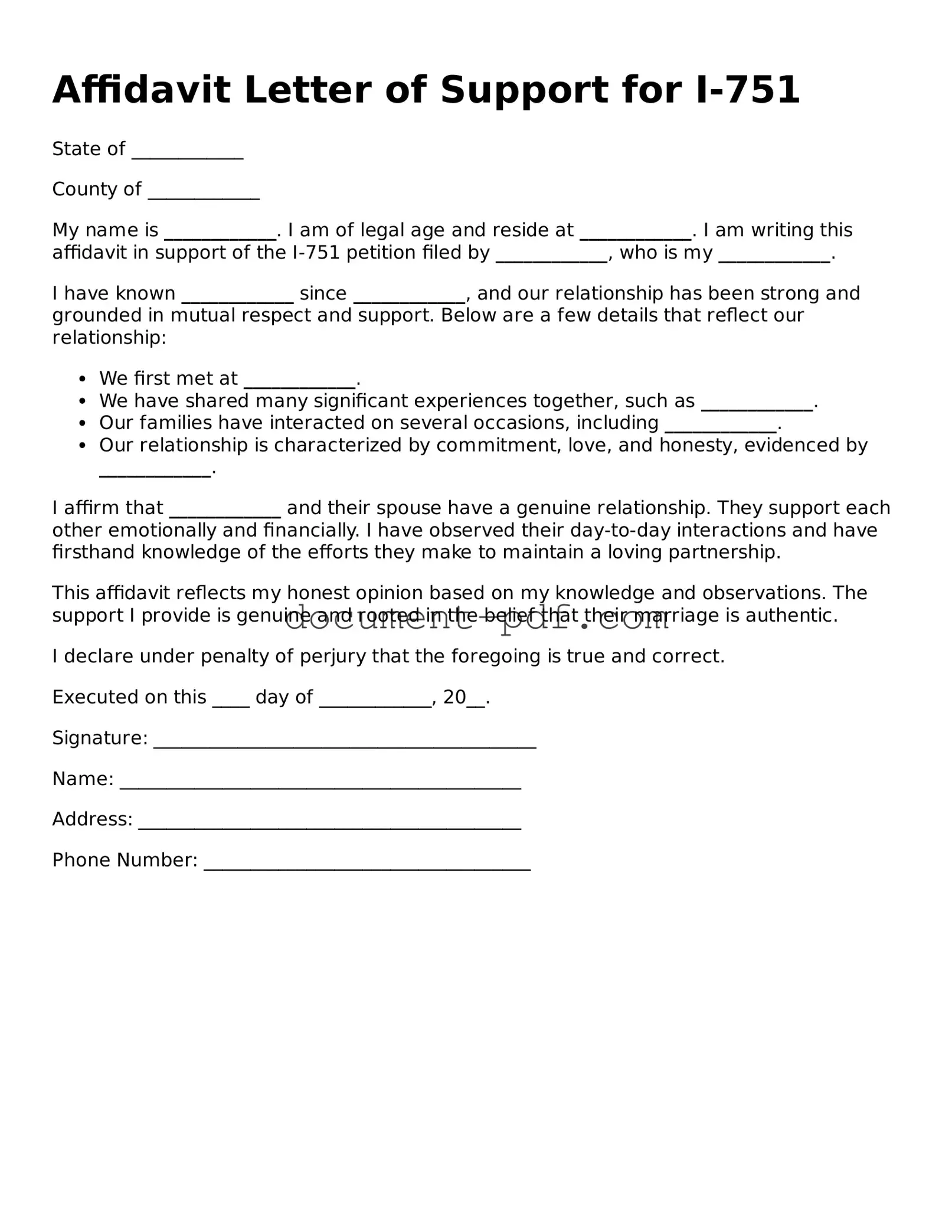 Attorney-Approved Affidavit Letter of Support for I-751 Document