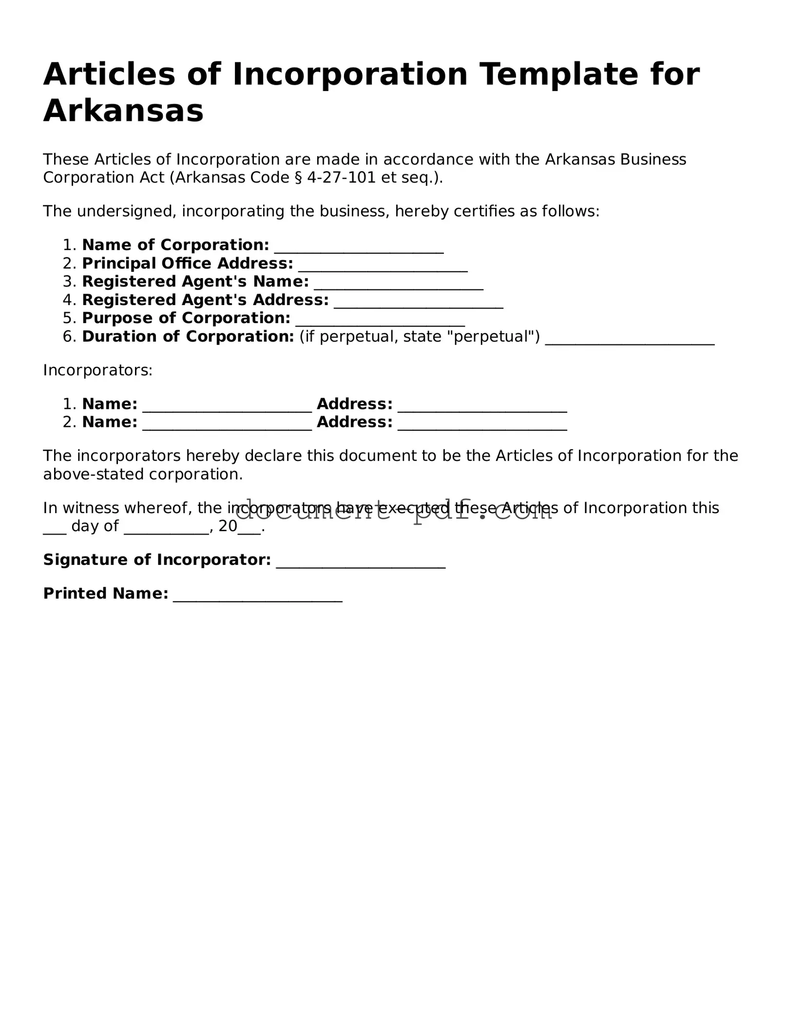 Attorney-Verified Arkansas Articles of Incorporation Template
