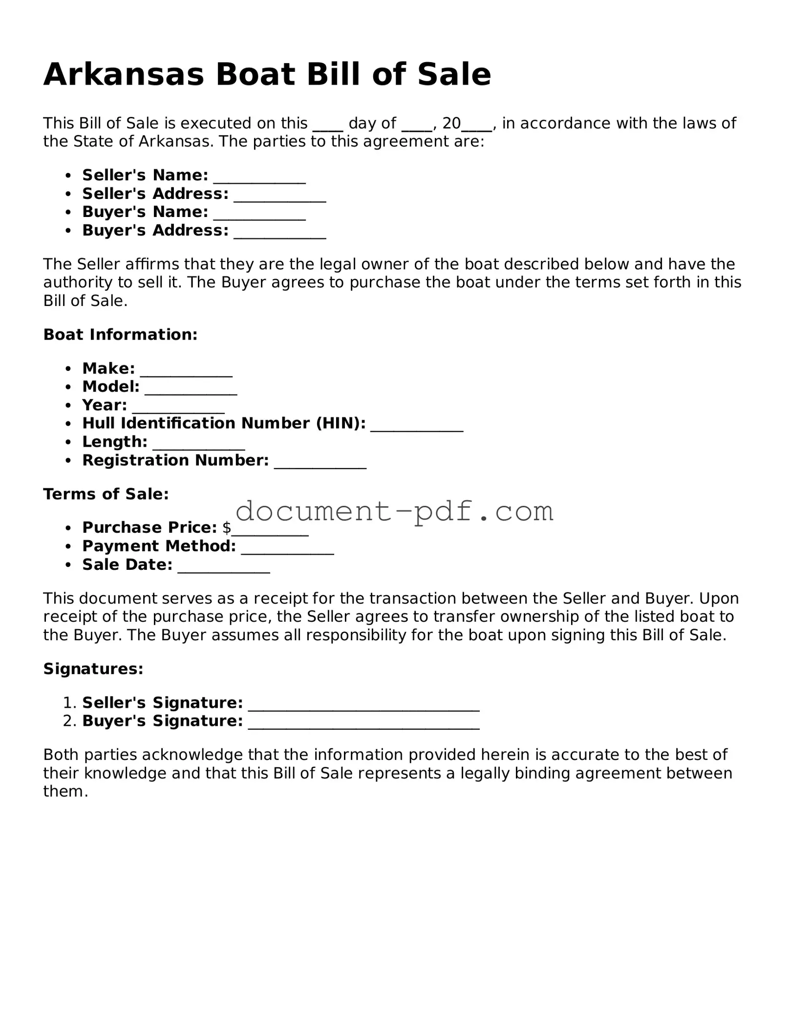 Attorney-Verified Arkansas Boat Bill of Sale Template