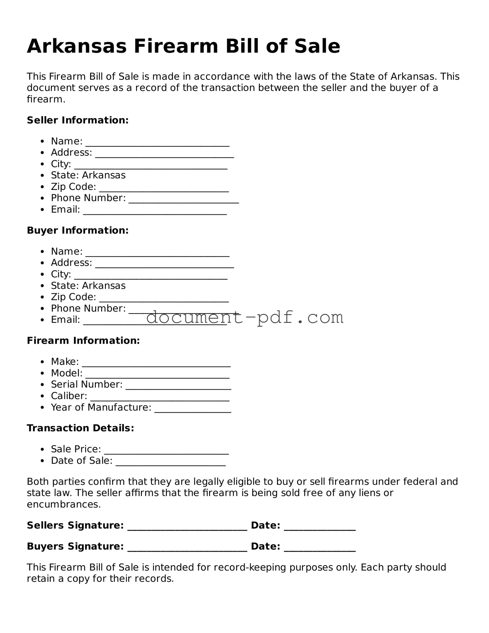 Attorney-Verified Arkansas Firearm Bill of Sale Template