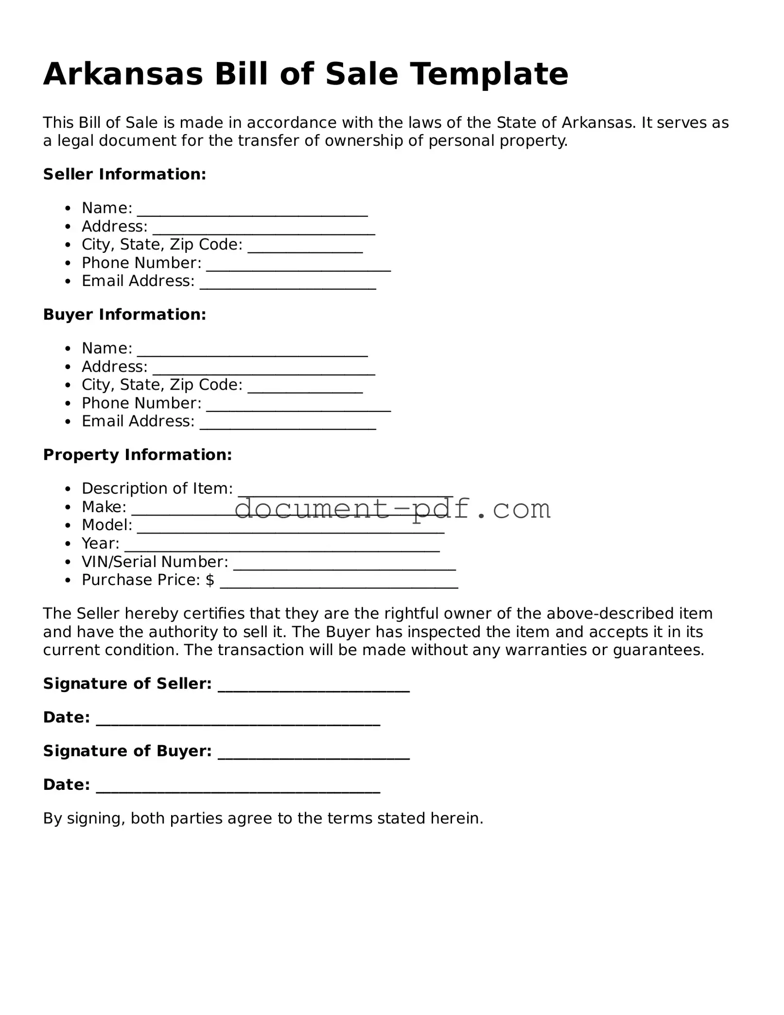 Attorney-Verified Arkansas Bill of Sale Template