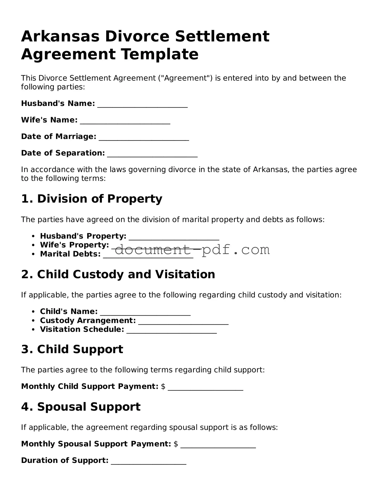 Attorney-Verified Arkansas Divorce Settlement Agreement Template