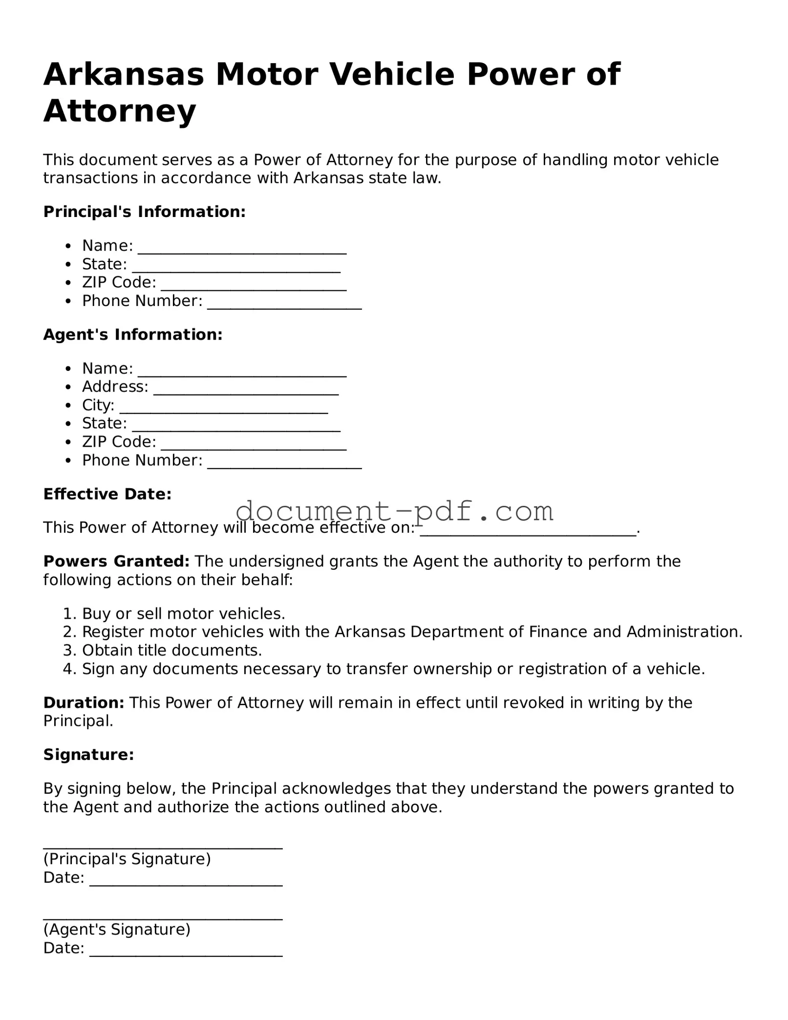 Attorney-Verified Arkansas Motor Vehicle Power of Attorney Template