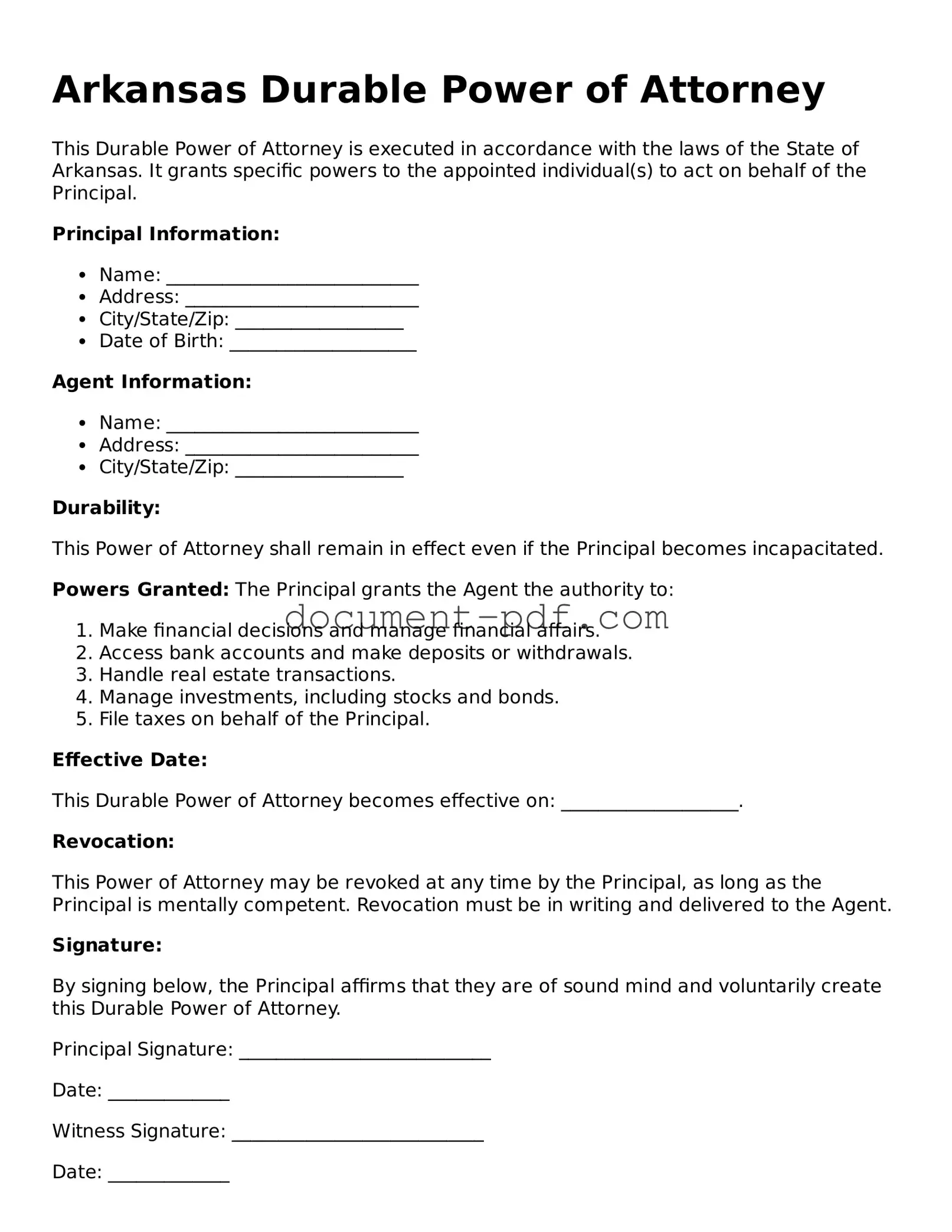 Attorney-Verified Arkansas Durable Power of Attorney Template