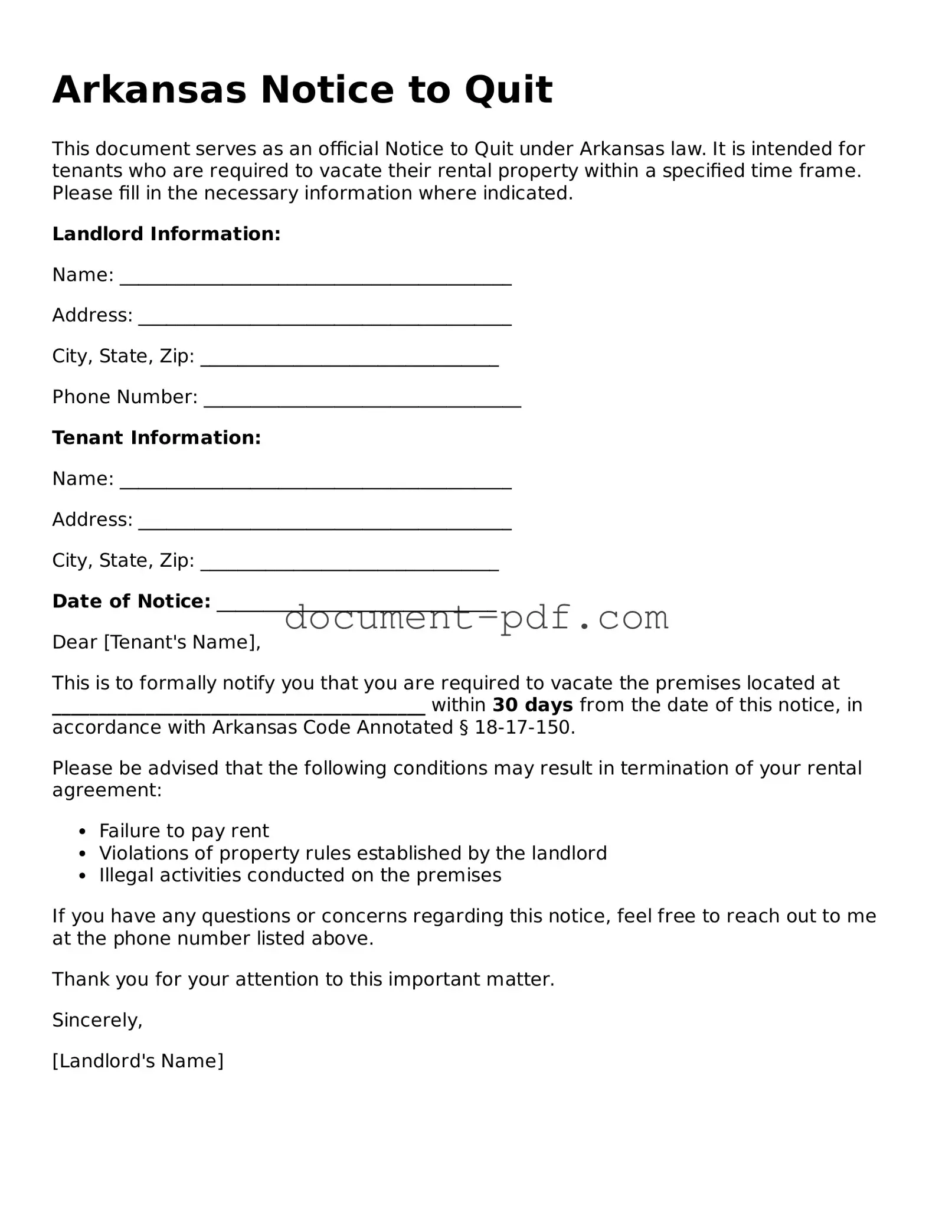 Attorney-Verified Arkansas Notice to Quit Template