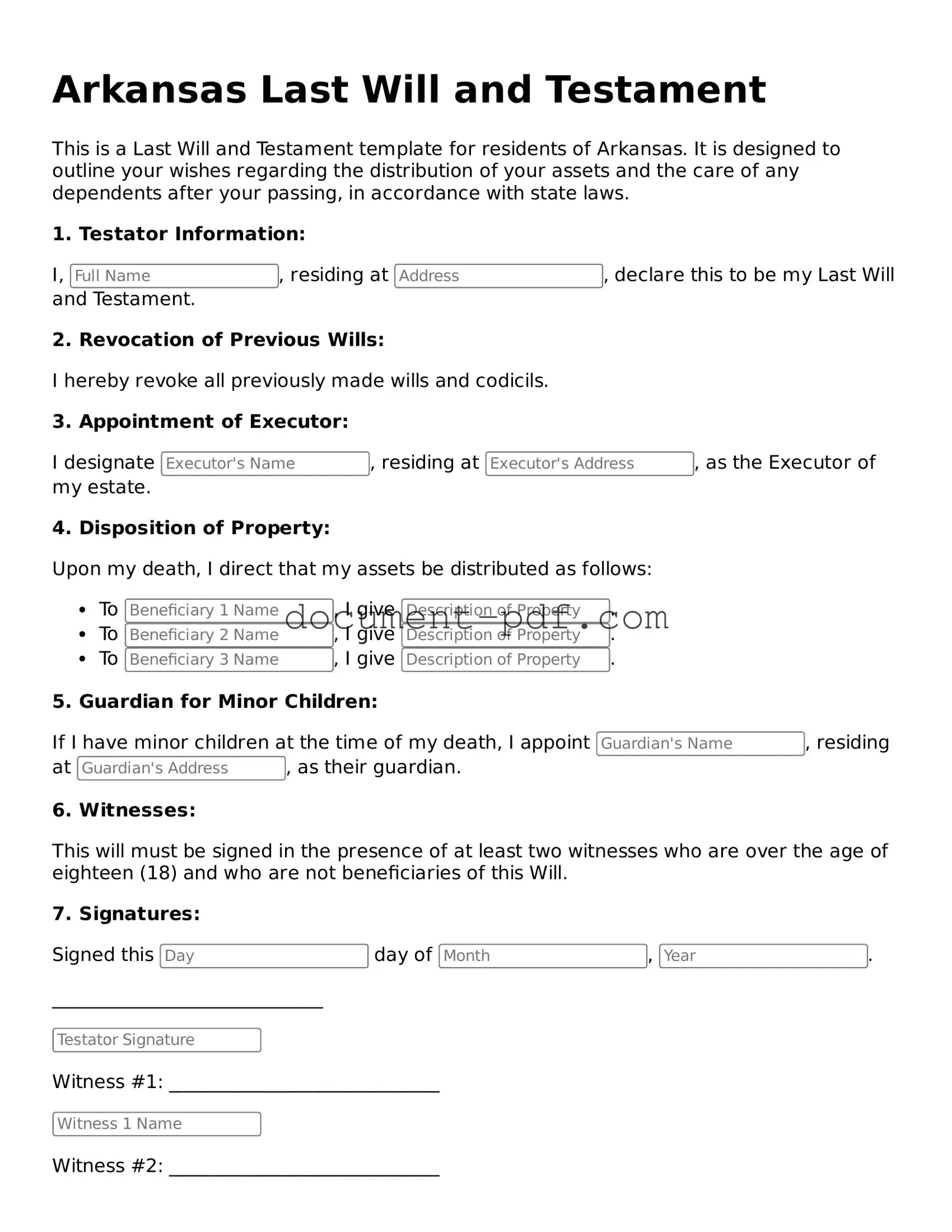 Attorney-Verified Arkansas Last Will and Testament Template