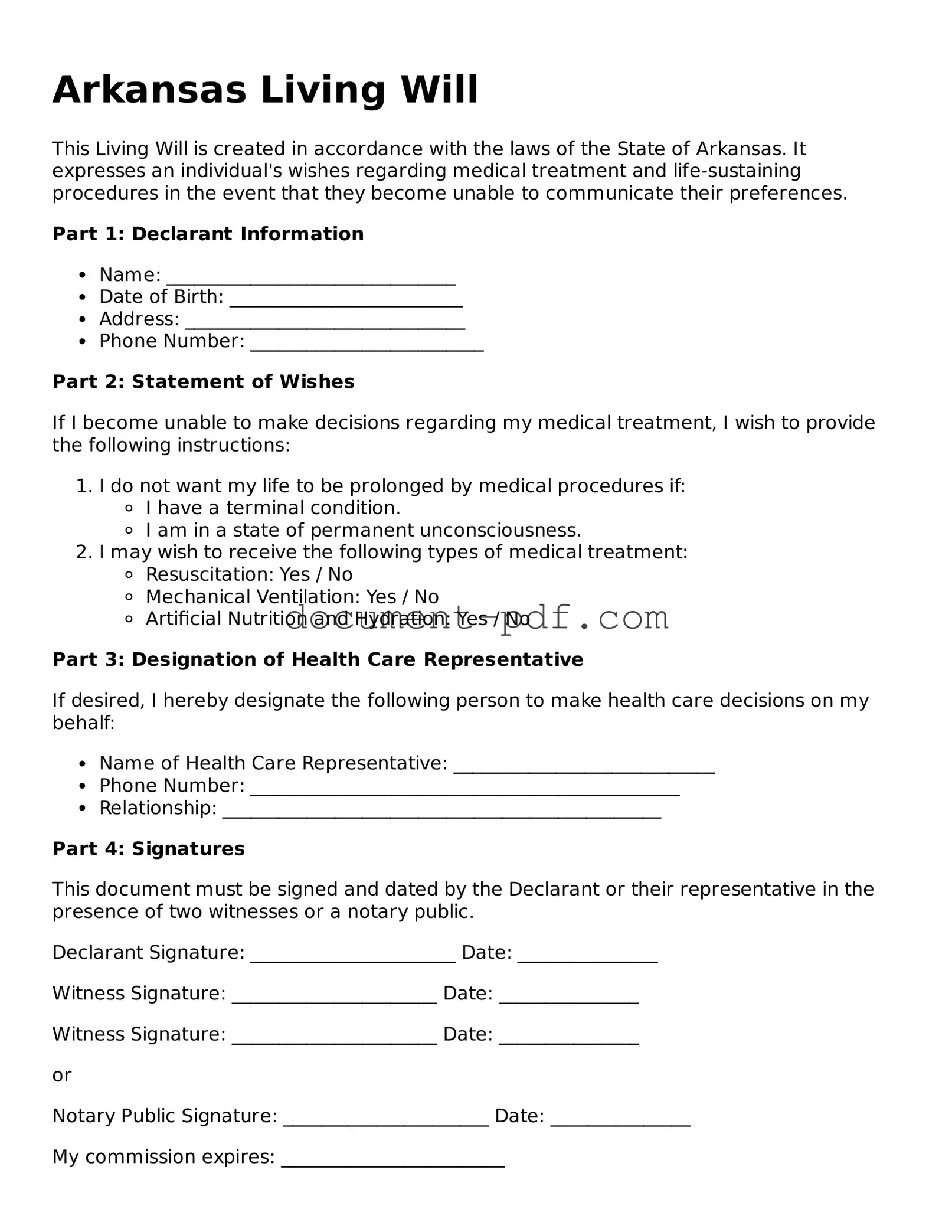 Attorney-Verified Arkansas Living Will Template