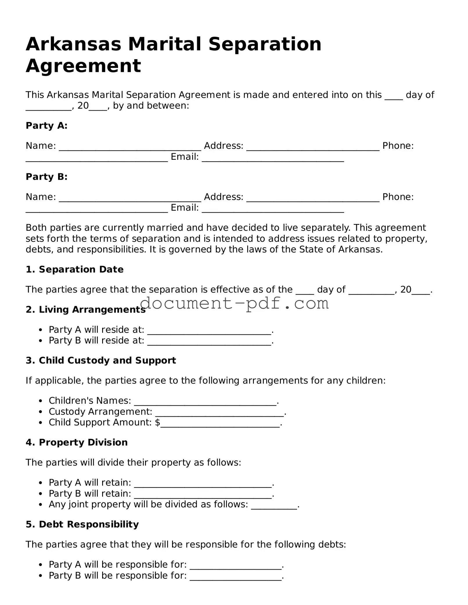 Attorney-Verified Arkansas Marital Separation Agreement Template