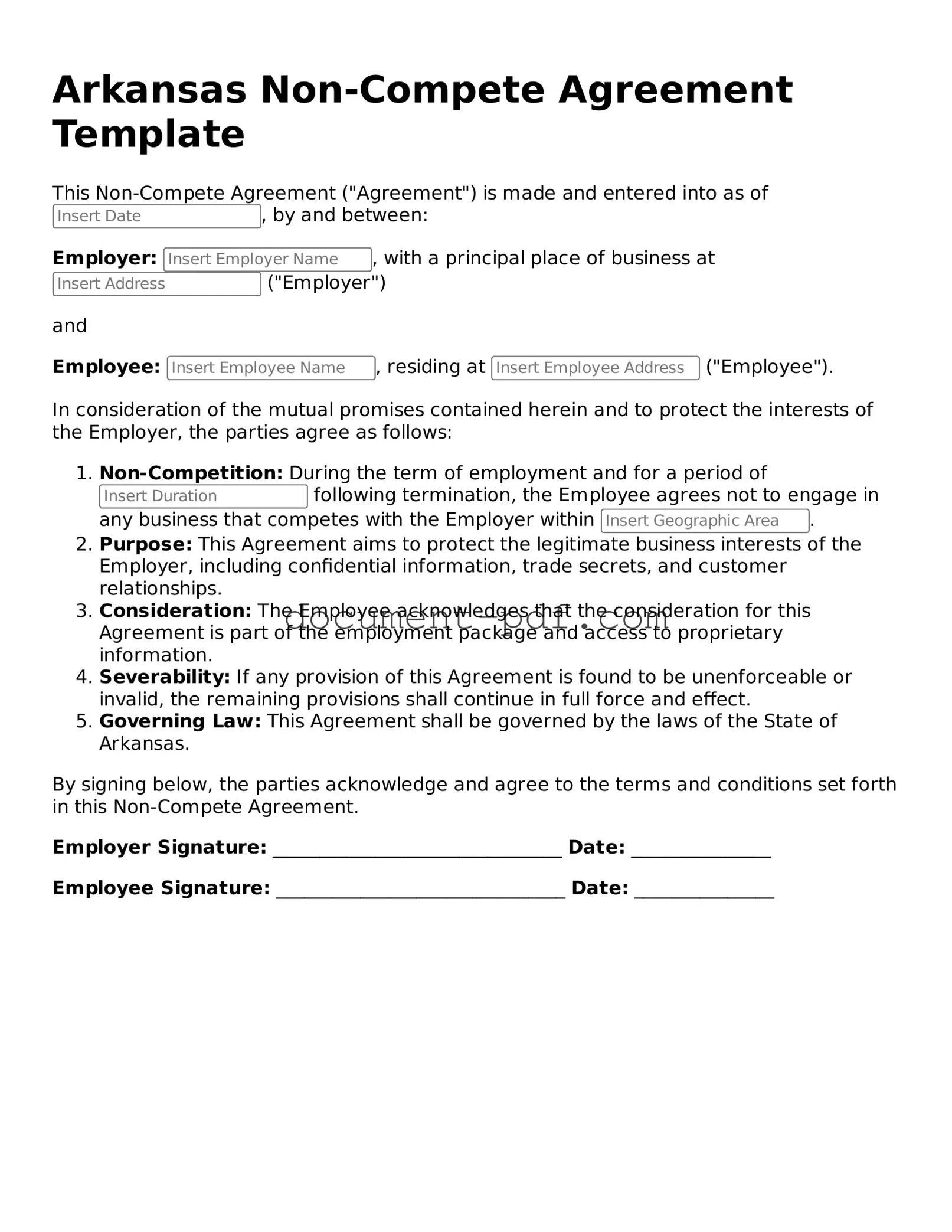 Attorney-Verified Arkansas Non-compete Agreement Template