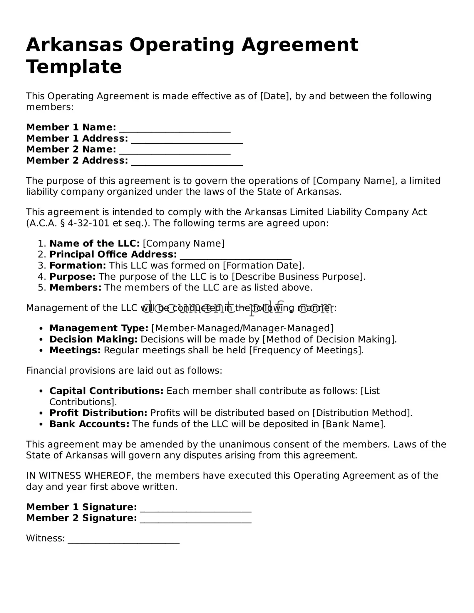 Attorney-Verified Arkansas Operating Agreement Template