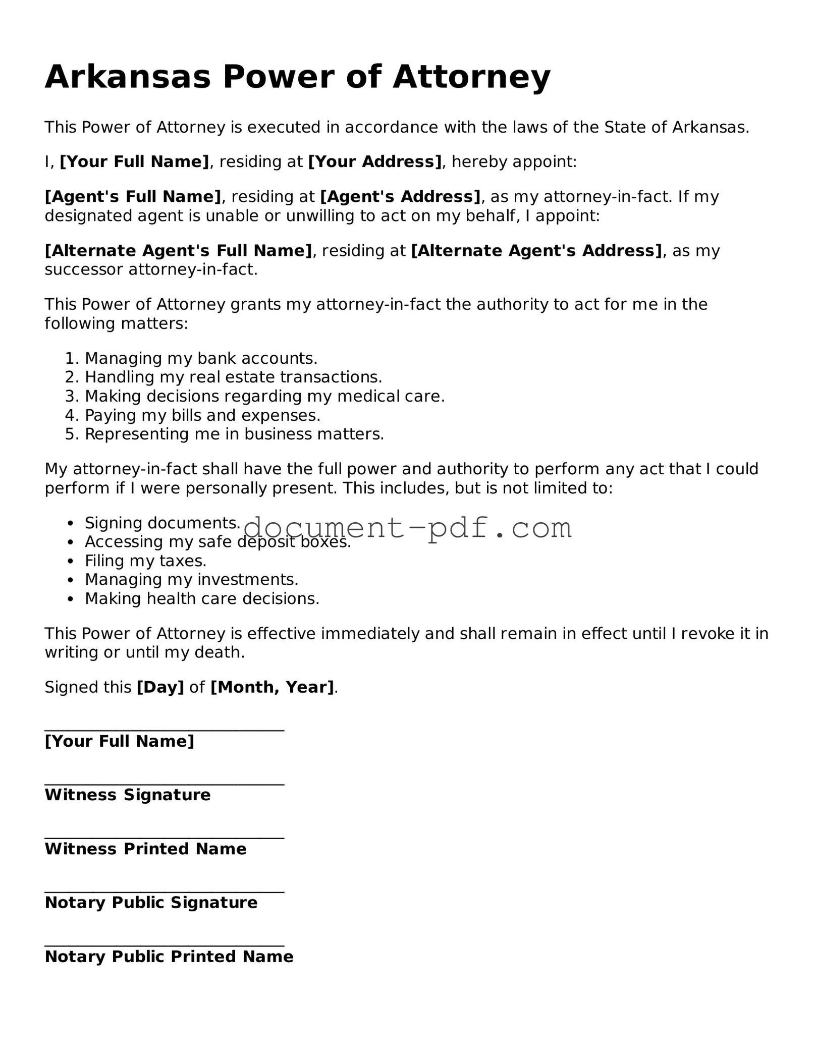 Attorney-Verified Arkansas Power of Attorney Template