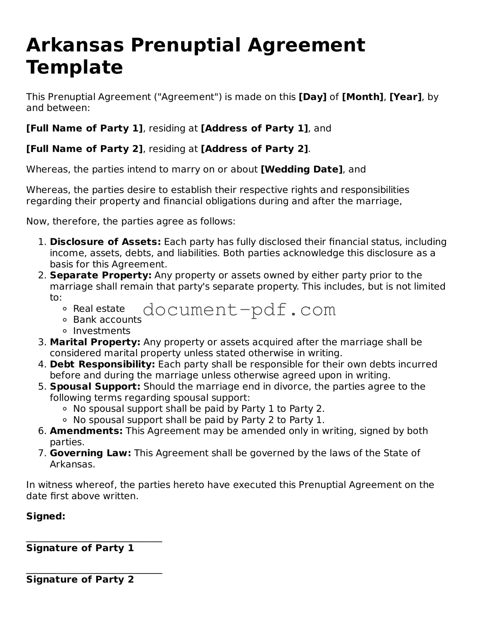 Attorney-Verified Arkansas Prenuptial Agreement Template