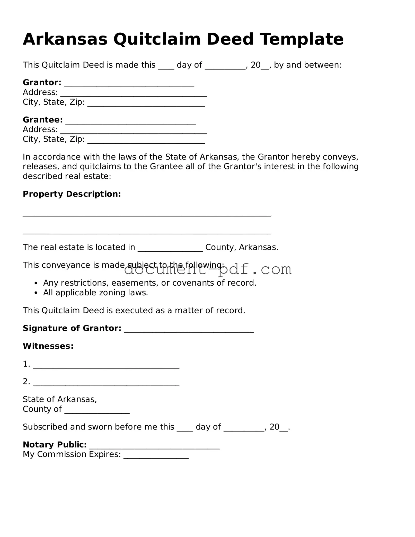 Attorney-Verified Arkansas Quitclaim Deed Template