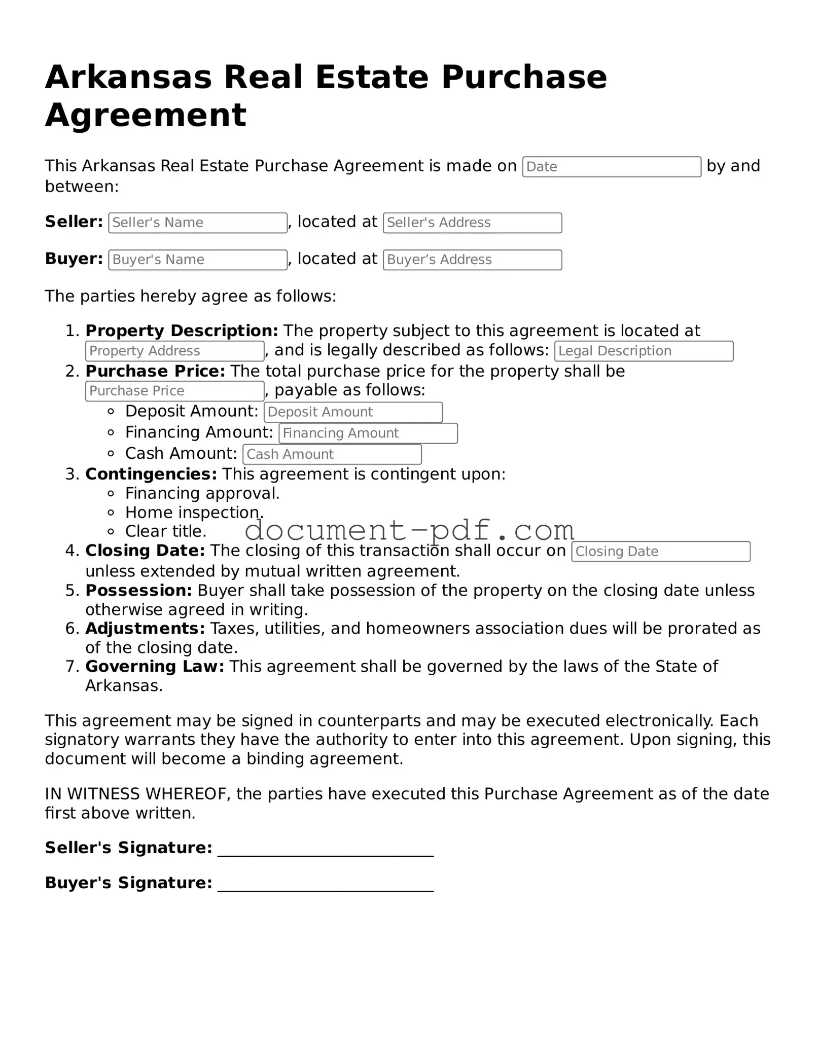Attorney-Verified Arkansas Real Estate Purchase Agreement Template