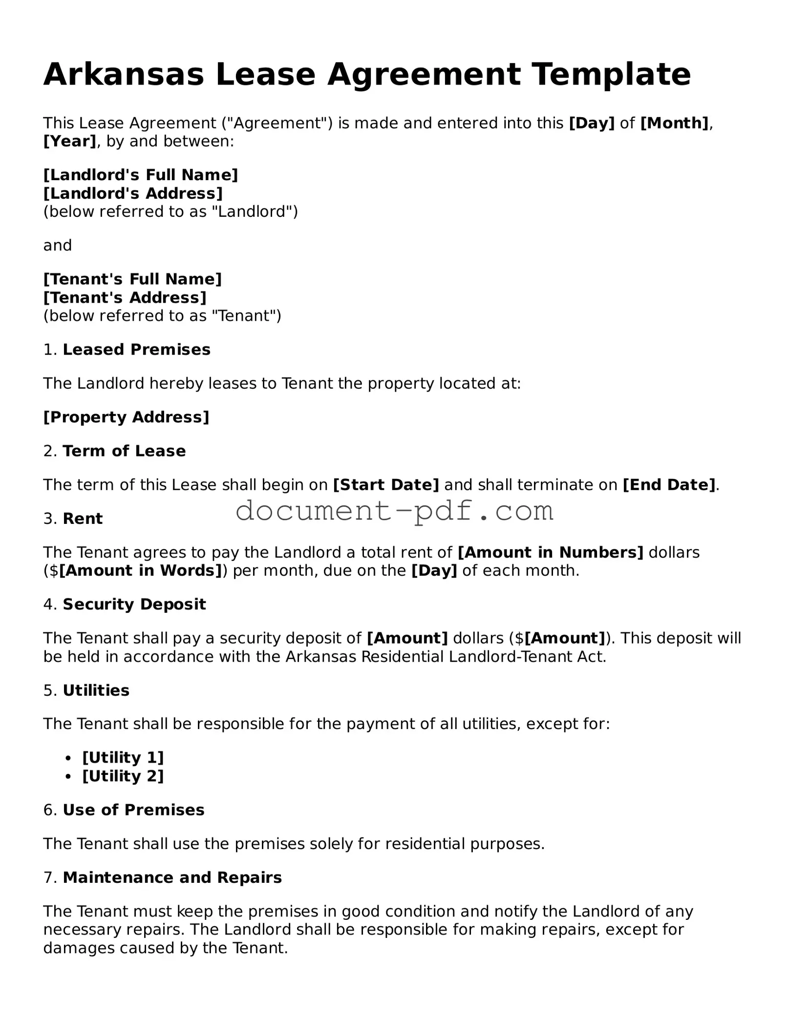 Attorney-Verified Arkansas Lease Agreement Template