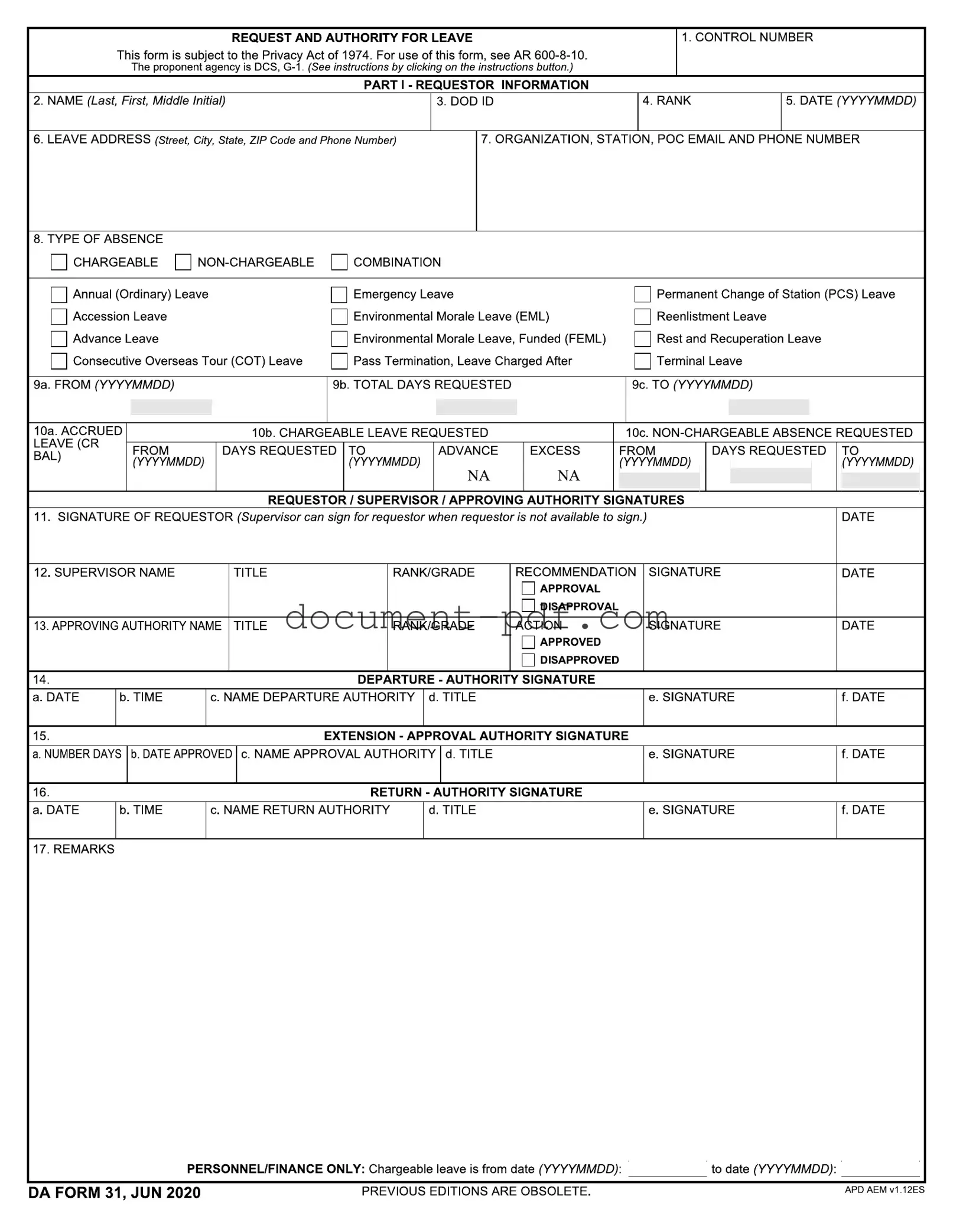 Blank Da 31 PDF Form