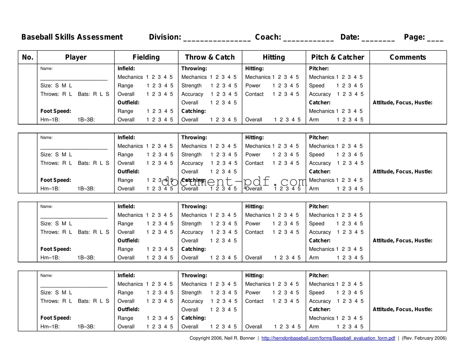 Blank Baseball Assessment PDF Form