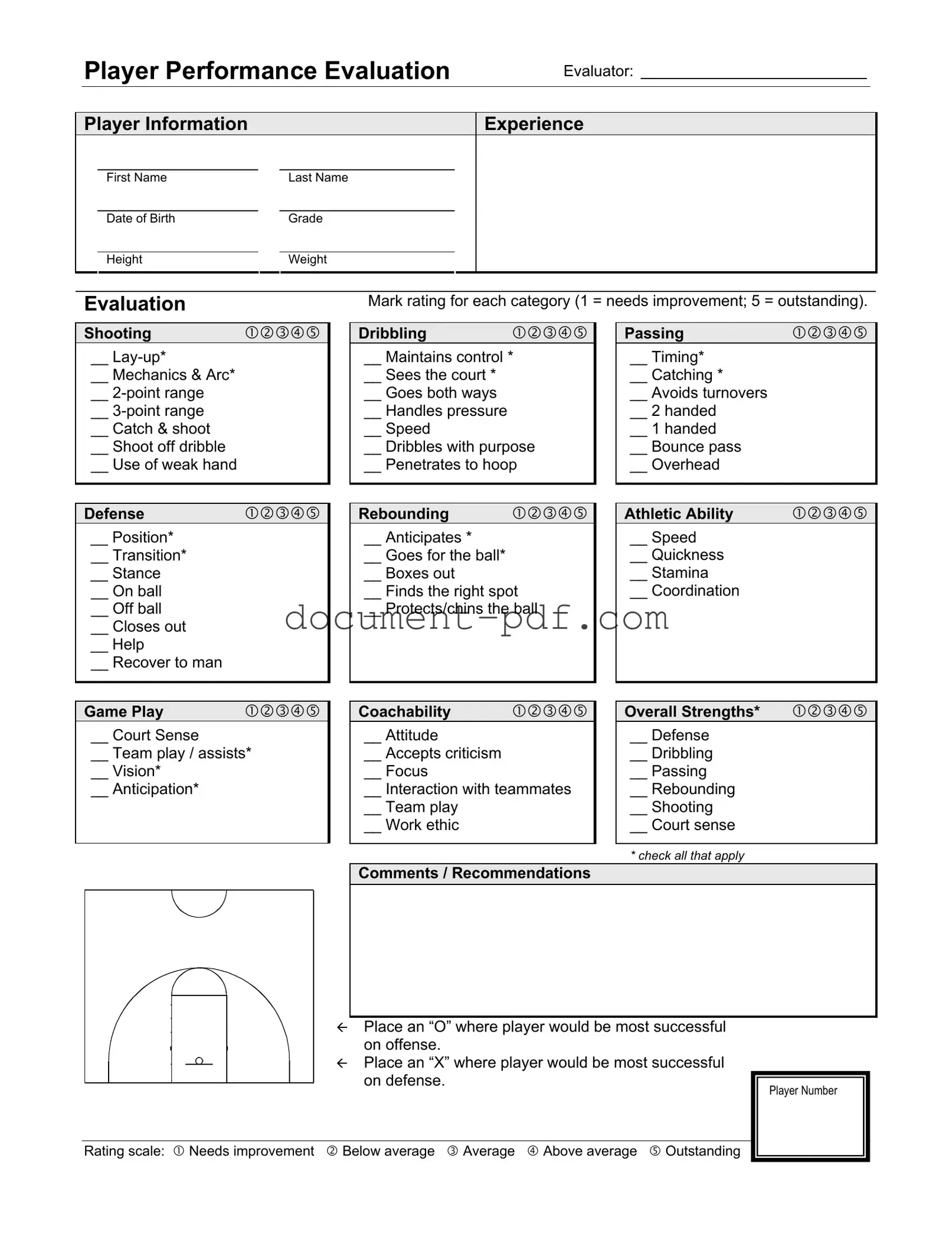 Blank Basketball Evaluation PDF Form