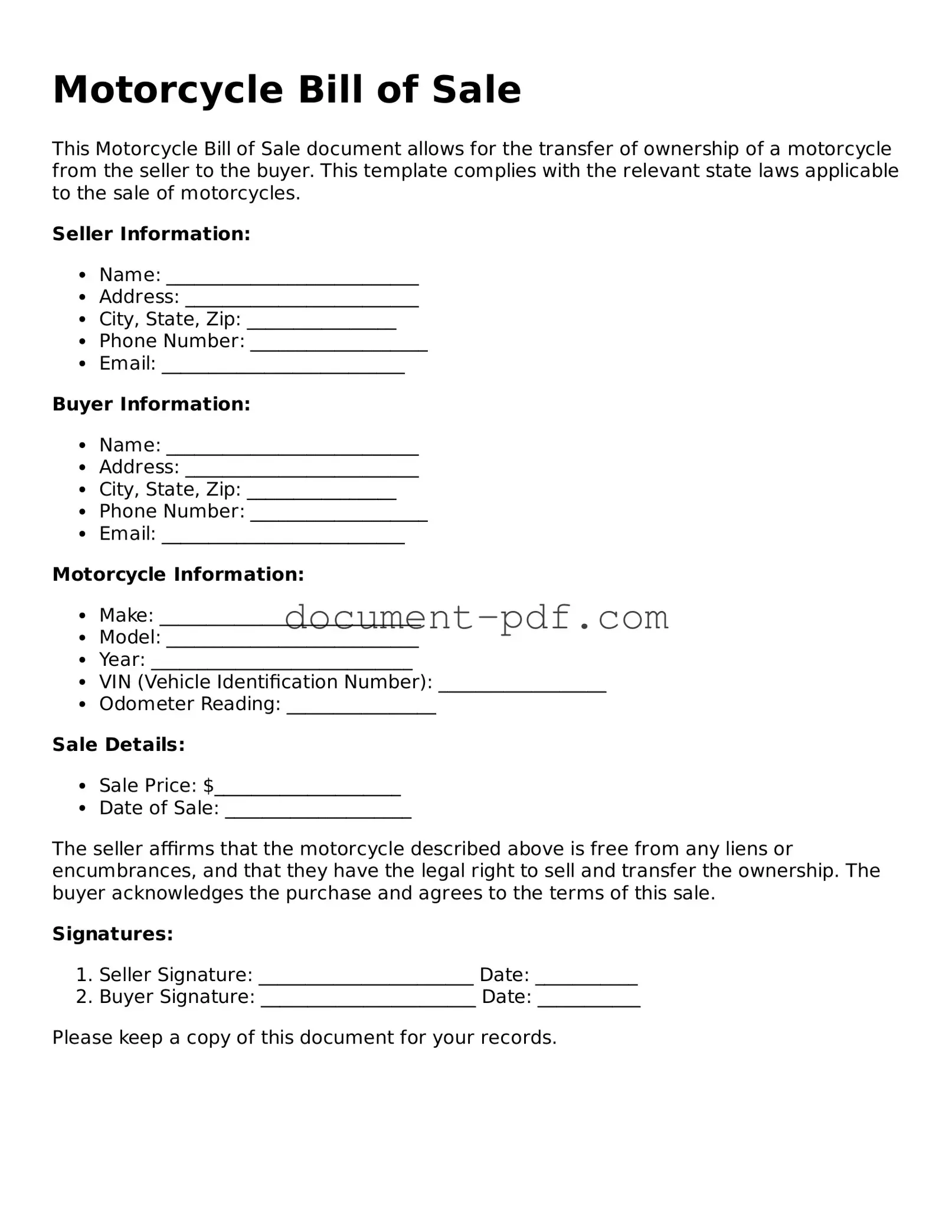 Attorney-Approved Motorcycle Bill of Sale Document
