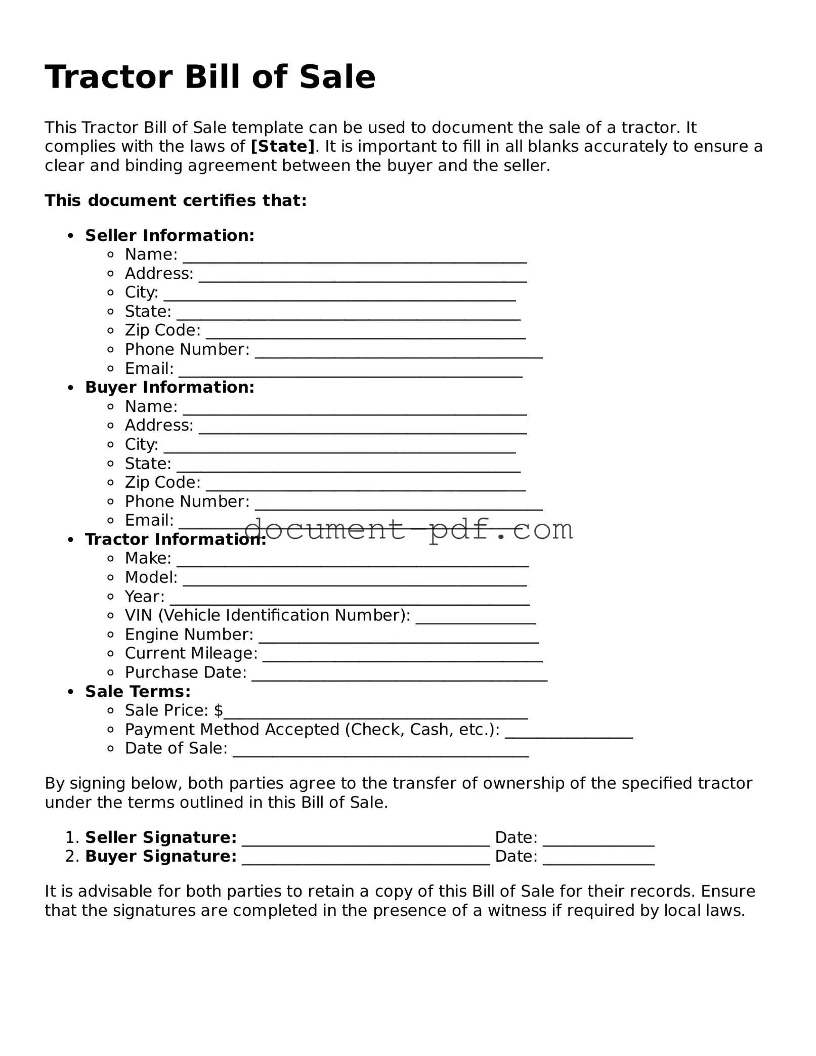 Attorney-Approved Tractor Bill of Sale Document
