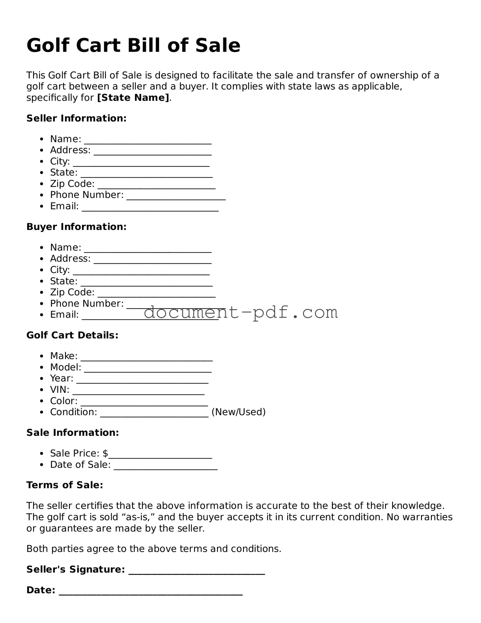Attorney-Approved Golf Cart Bill of Sale Document