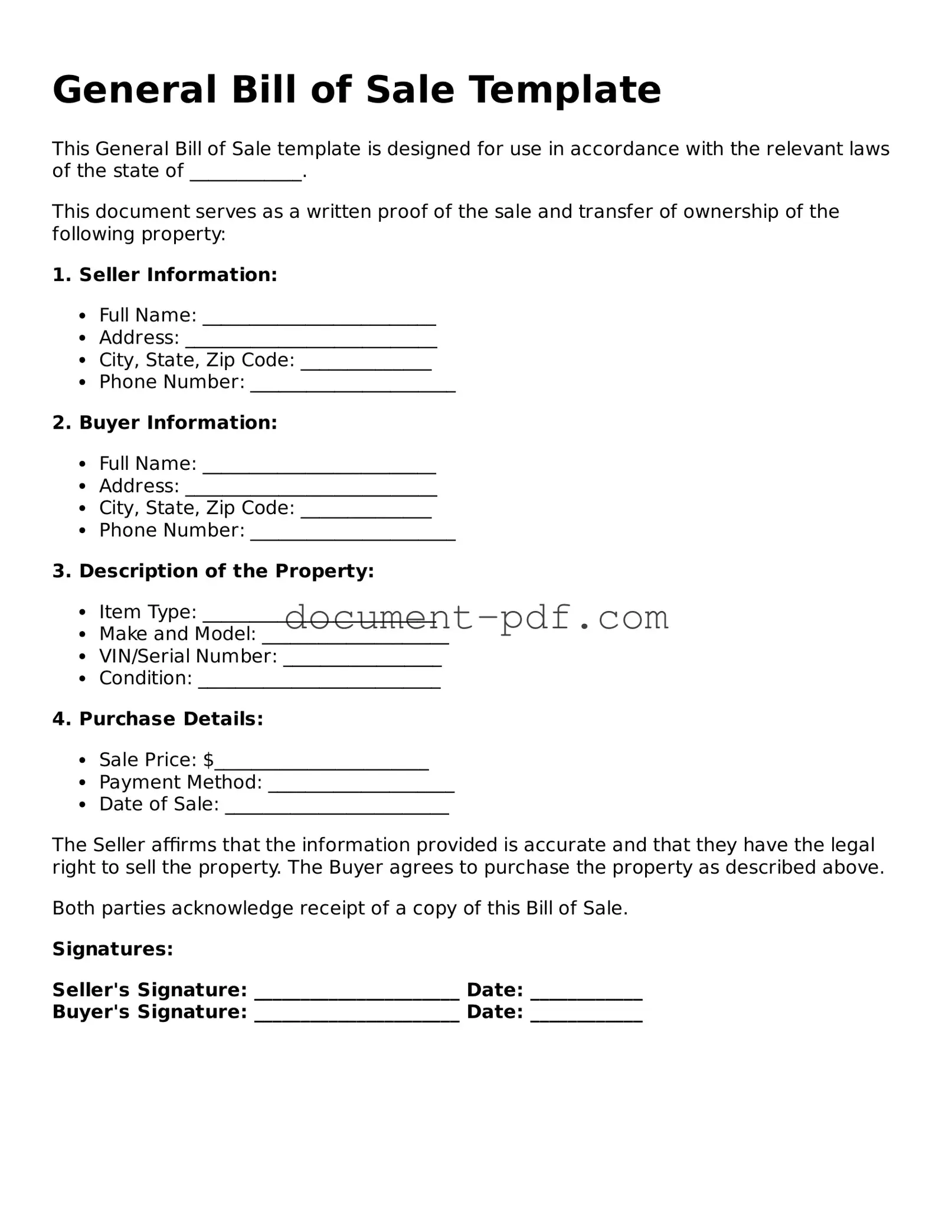 Attorney-Approved General Bill of Sale Document