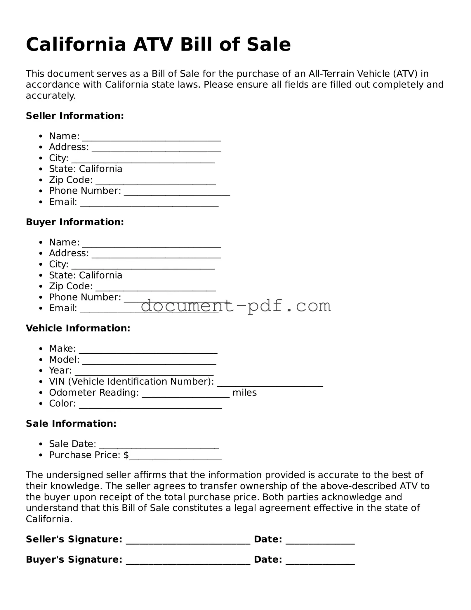 Attorney-Verified California ATV Bill of Sale Template