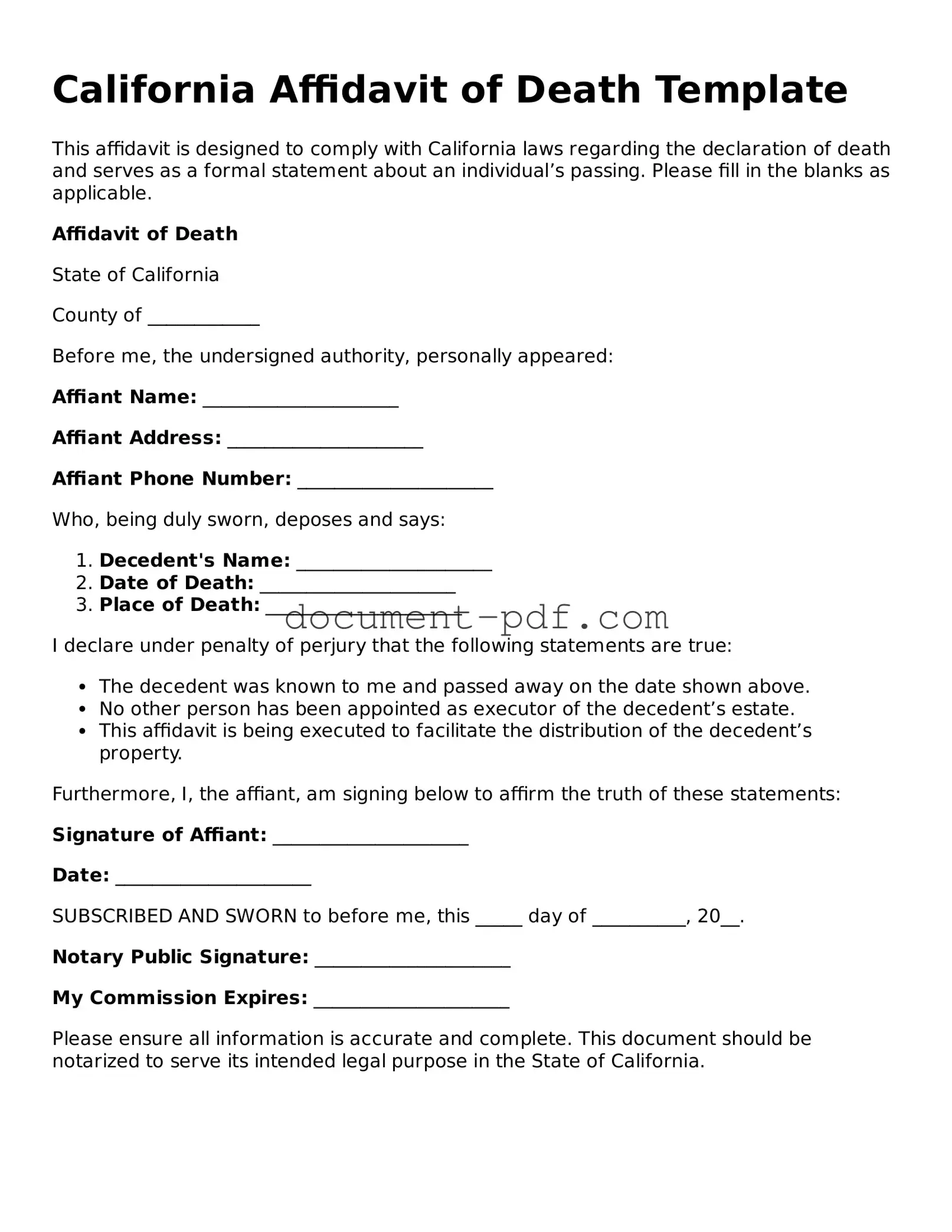 Attorney-Verified California Affidavit of Death Template