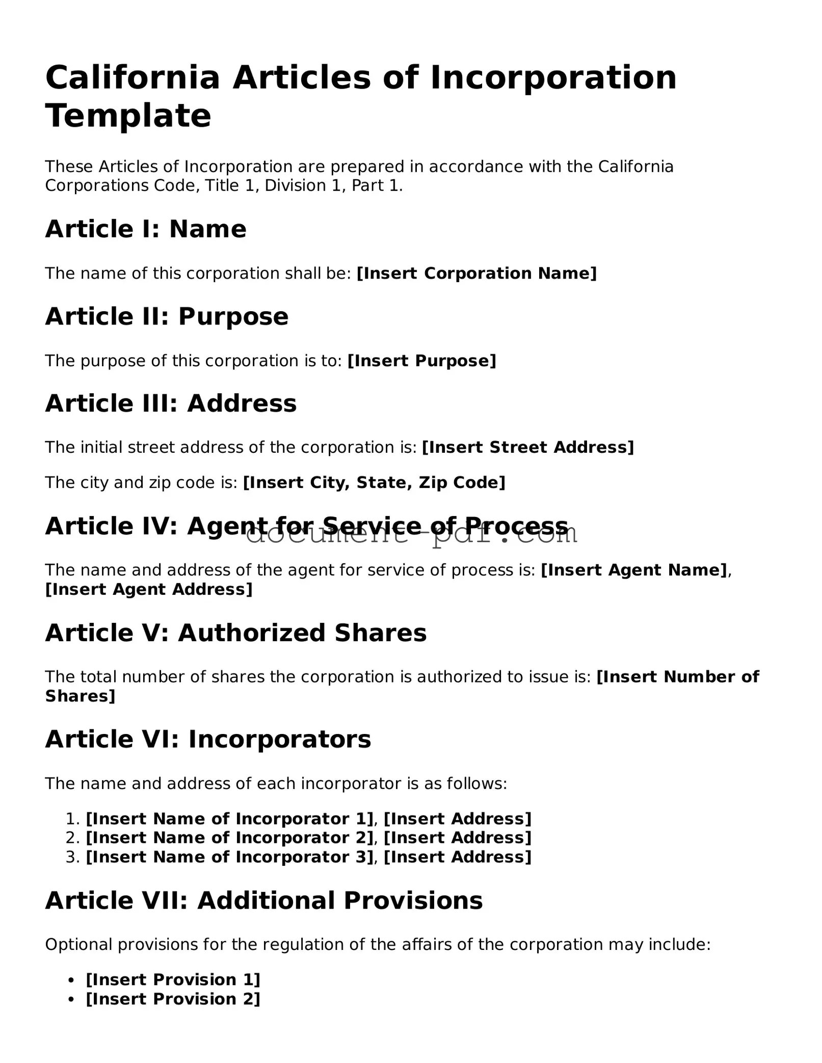 Attorney-Verified California Articles of Incorporation Template