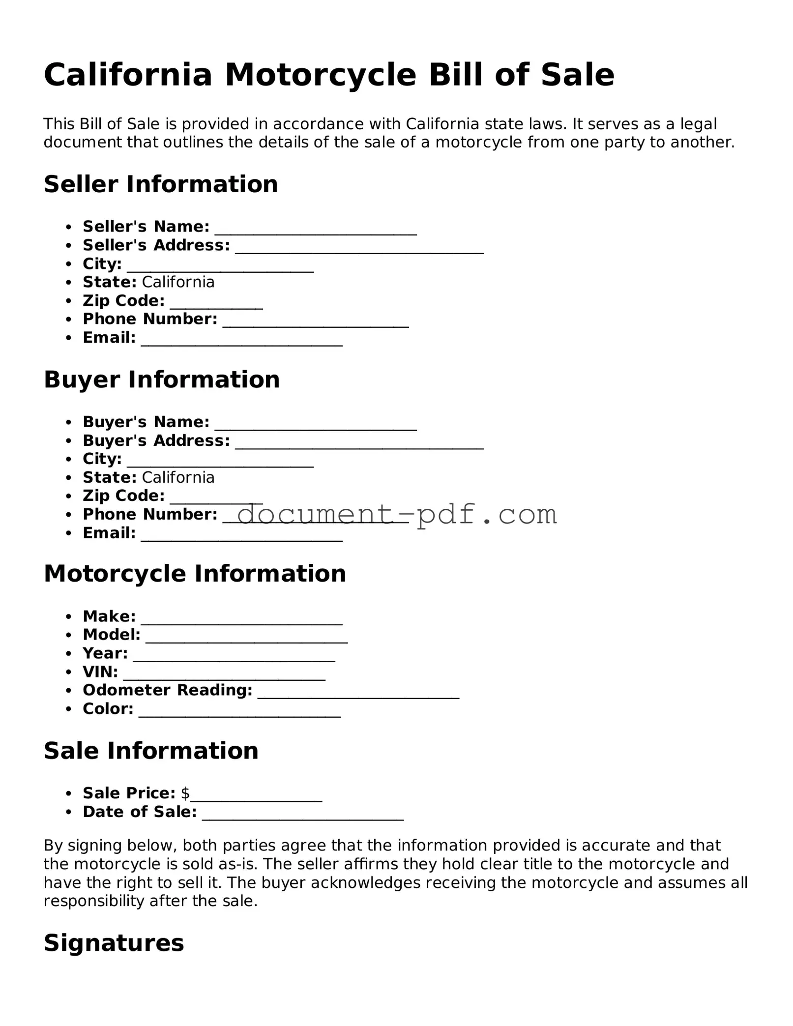 Attorney-Verified California Motorcycle Bill of Sale Template