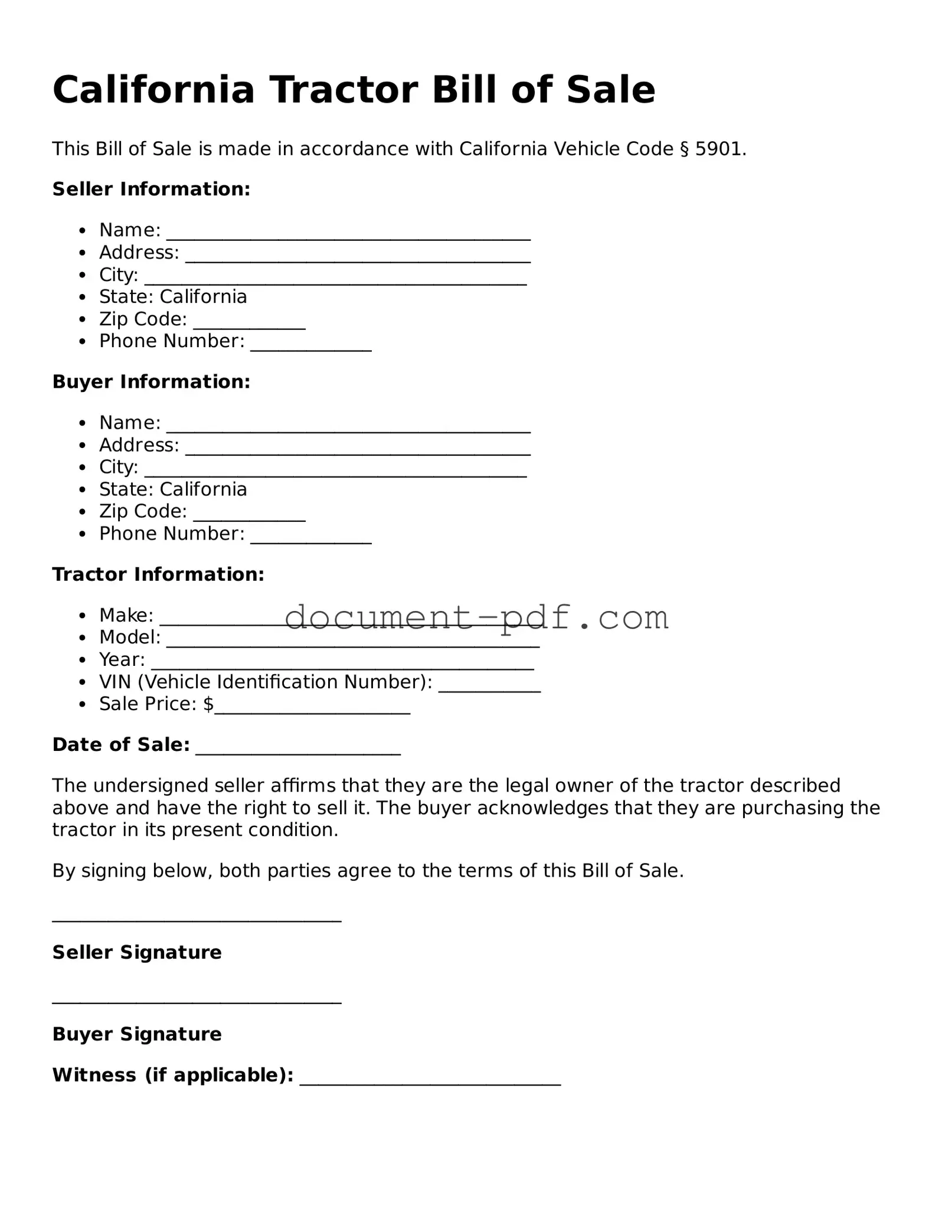 Attorney-Verified California Tractor Bill of Sale Template