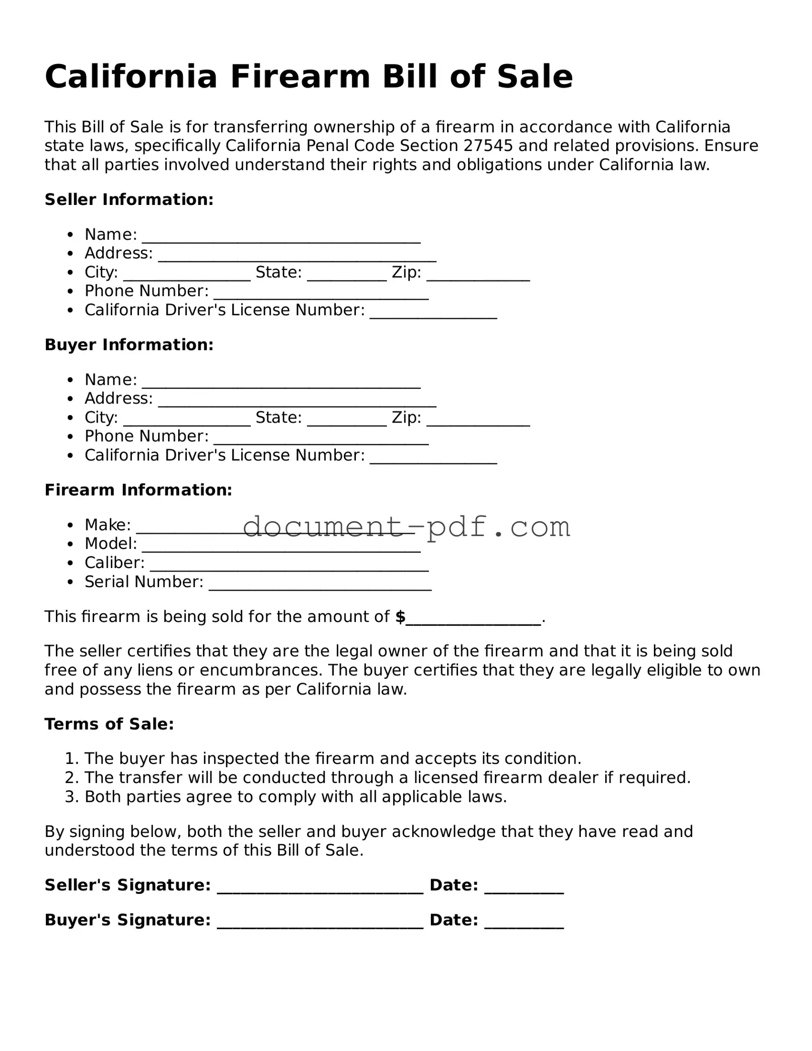 Attorney-Verified California Firearm Bill of Sale Template
