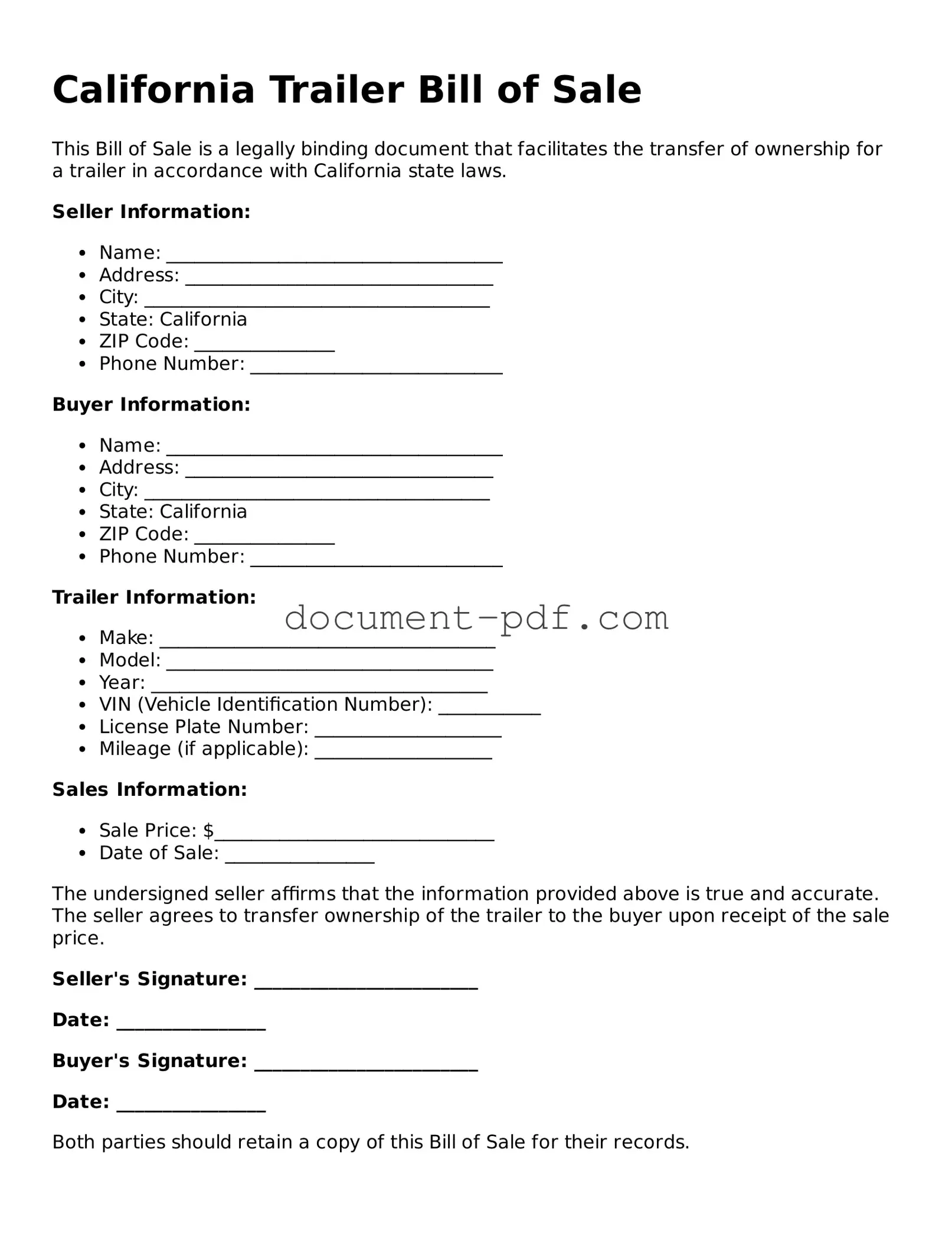Attorney-Verified California Trailer Bill of Sale Template