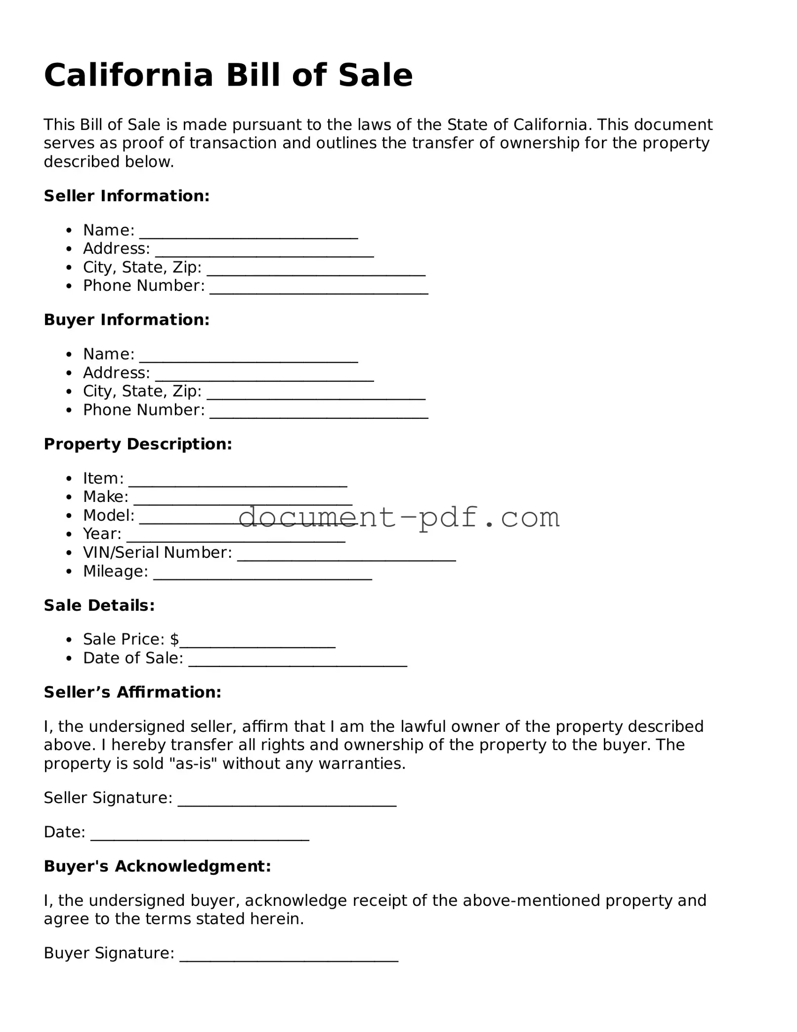 Attorney-Verified California Bill of Sale Template