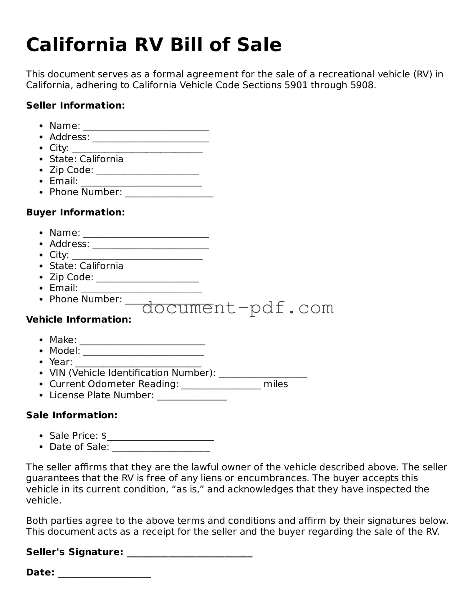 Attorney-Verified California RV Bill of Sale Template