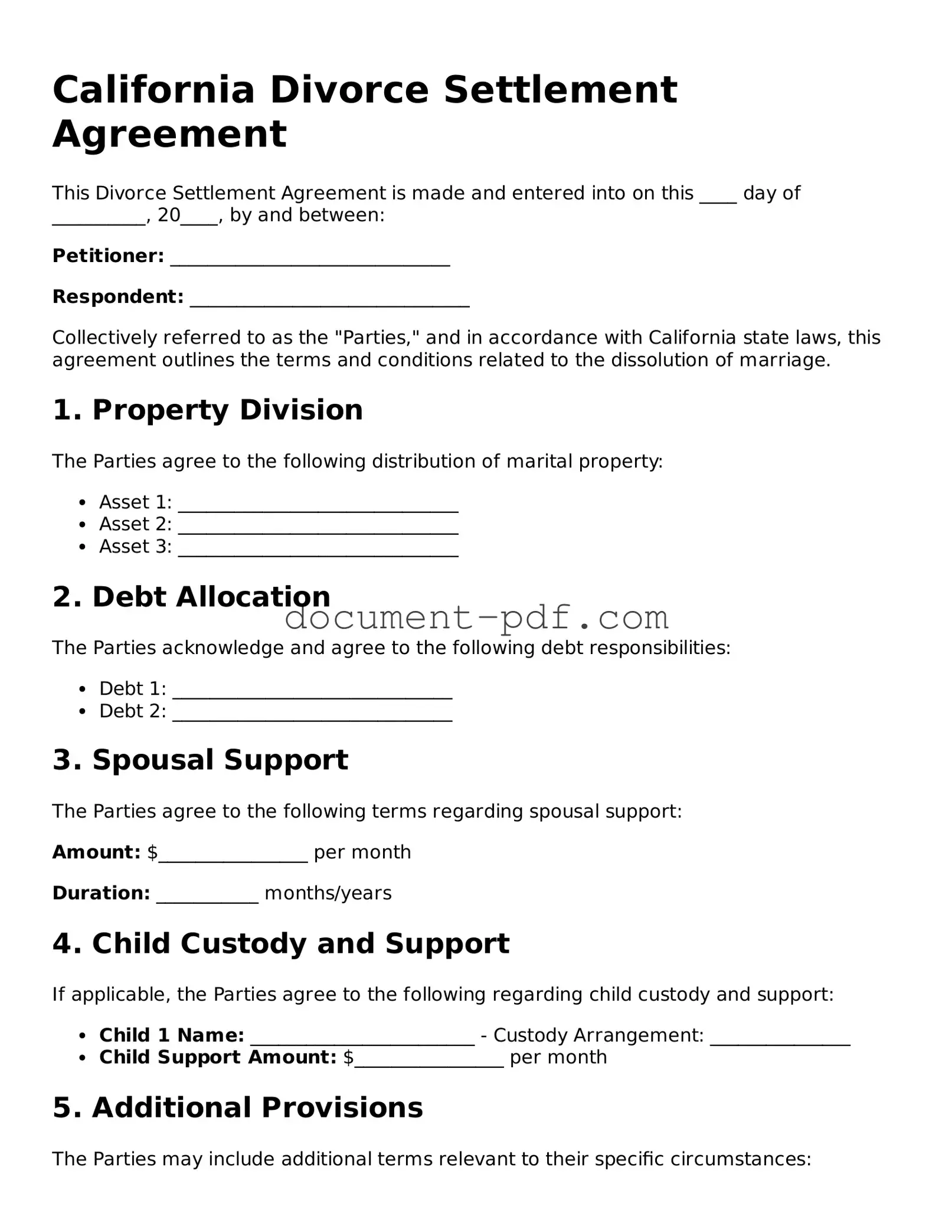 Attorney-Verified California Divorce Settlement Agreement Template