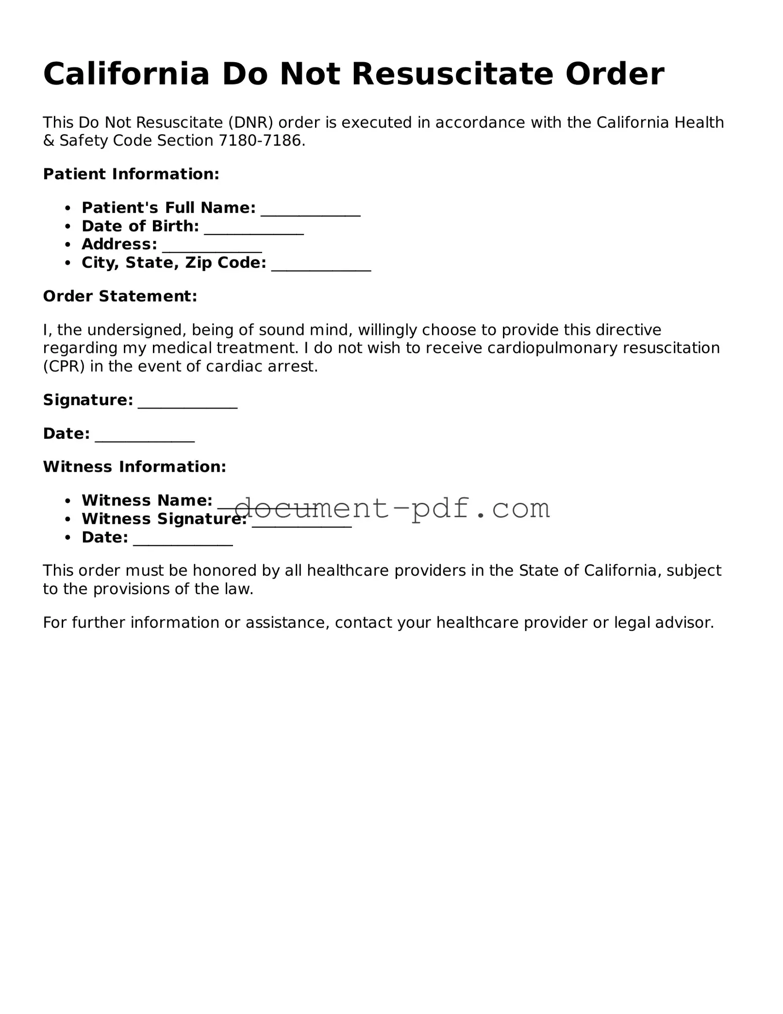 Attorney-Verified California Do Not Resuscitate Order Template