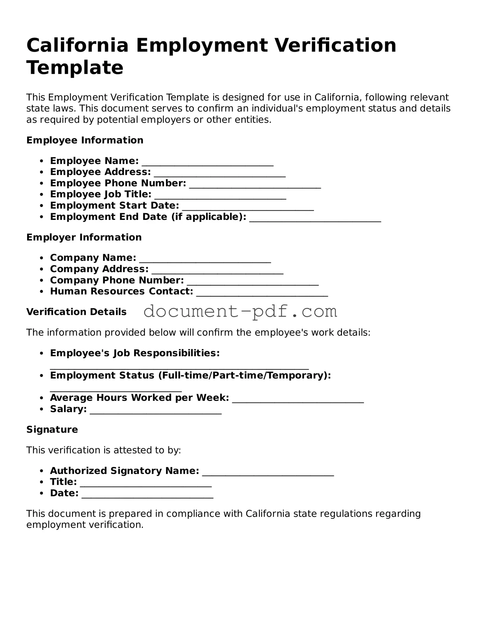 Attorney-Verified California Employment Verification Template