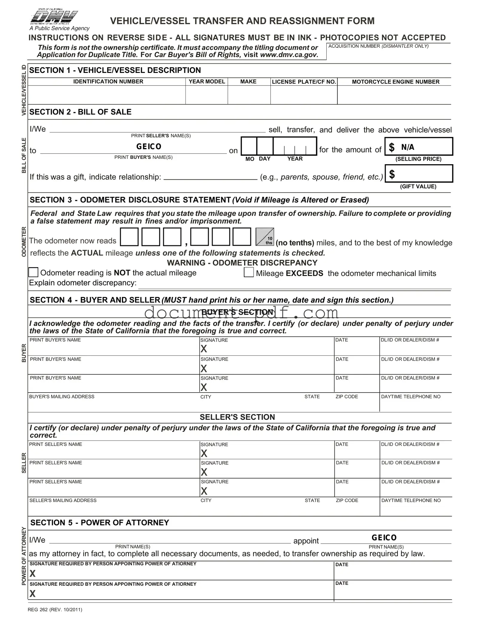 Blank California Fotm Reg 262 PDF Form