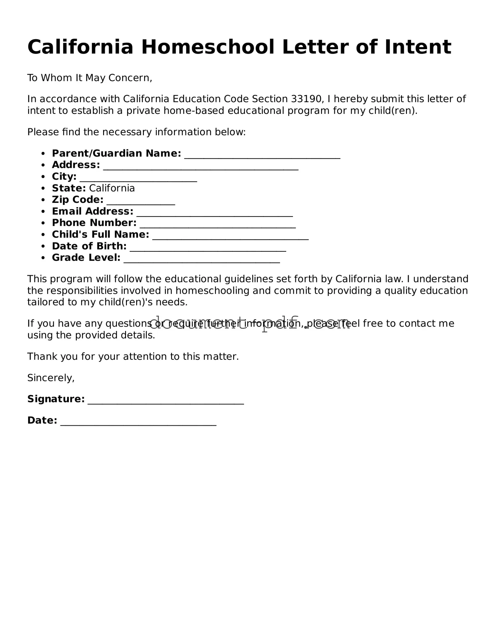 Attorney-Verified California Homeschool Letter of Intent Template