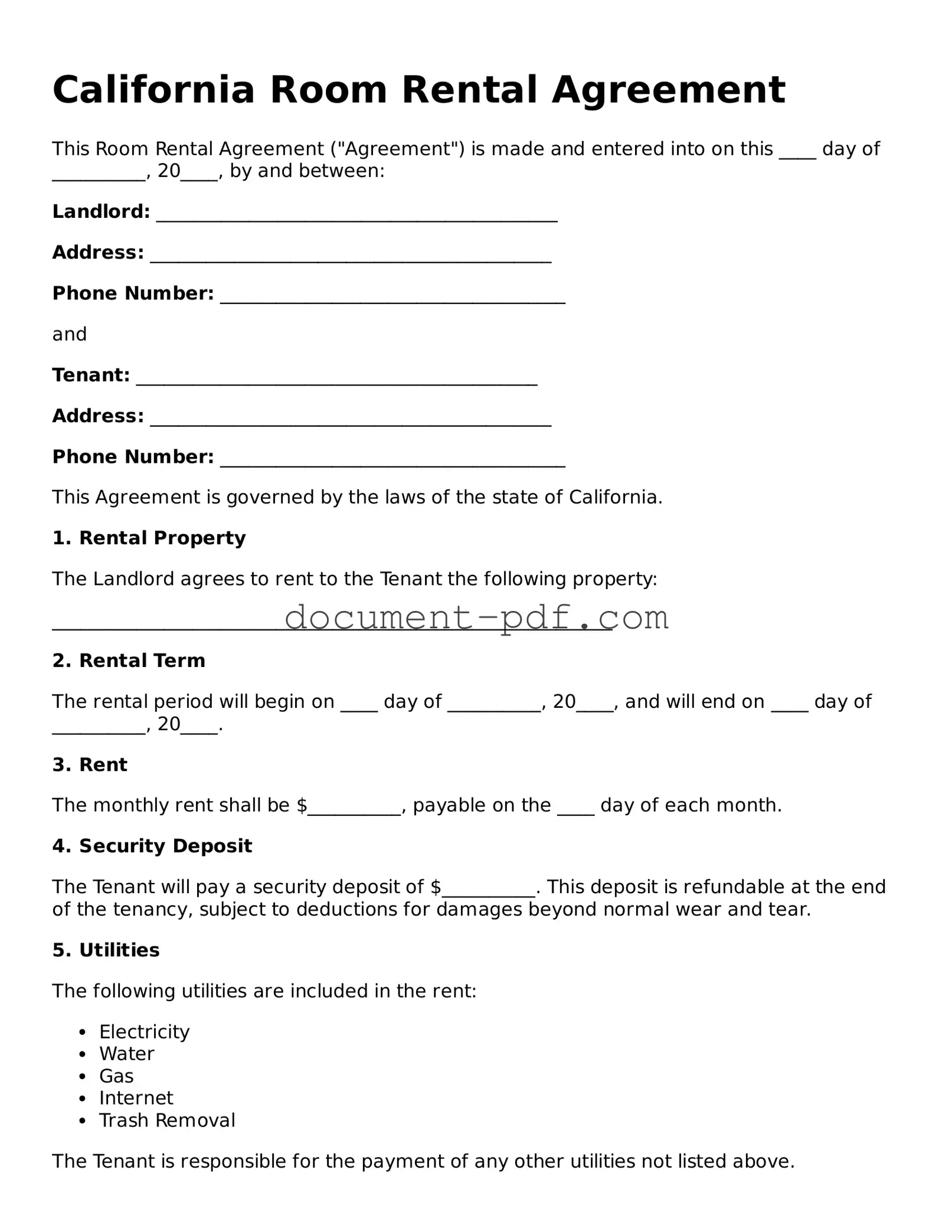 Attorney-Verified California Room Rental Agreement Template
