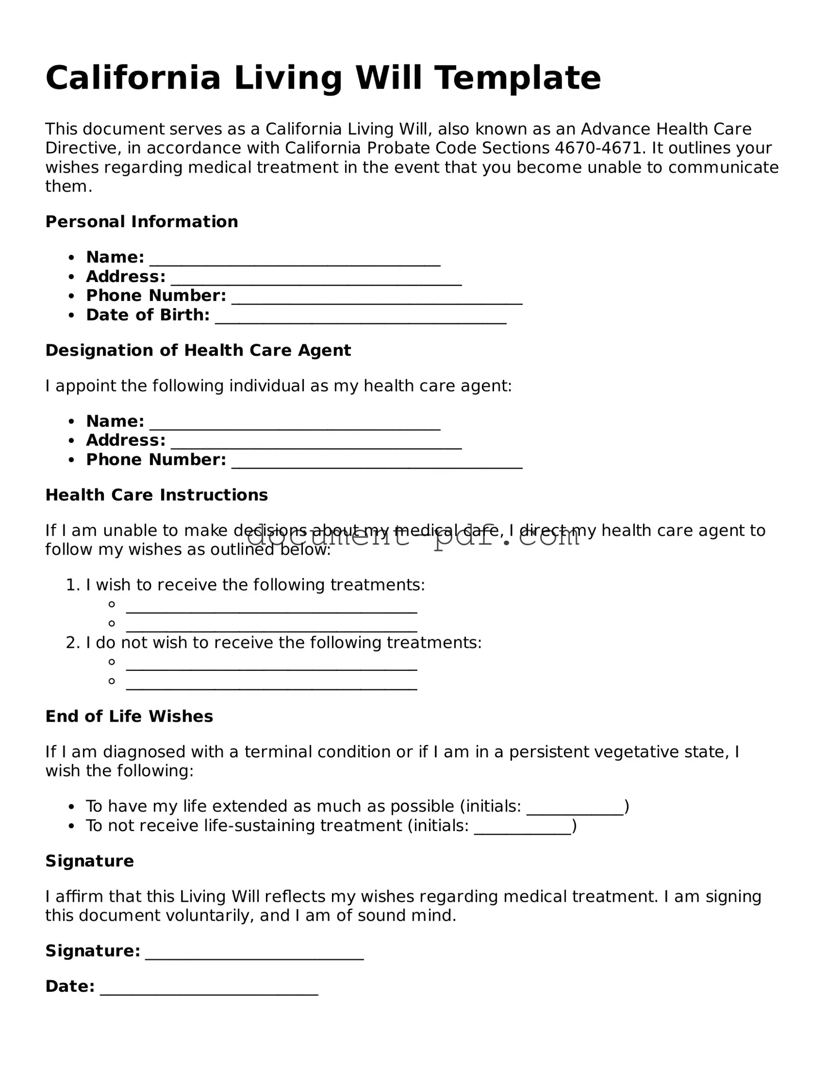 Attorney-Verified California Living Will Template