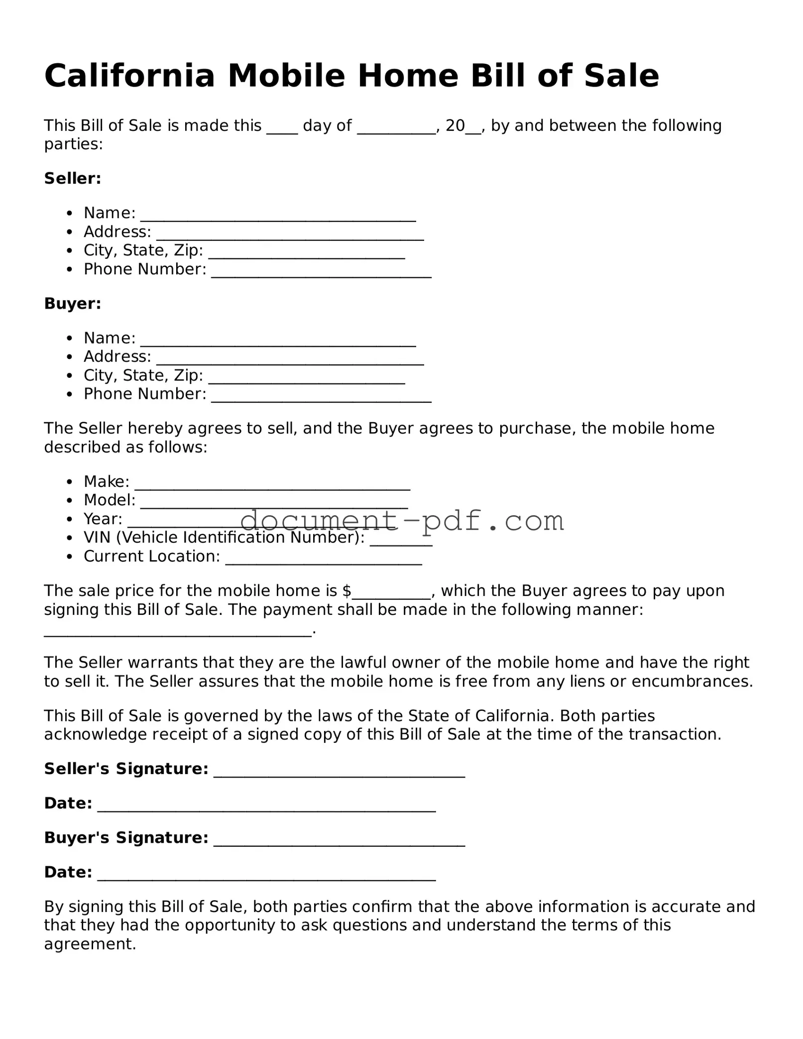 Attorney-Verified California Mobile Home Bill of Sale Template