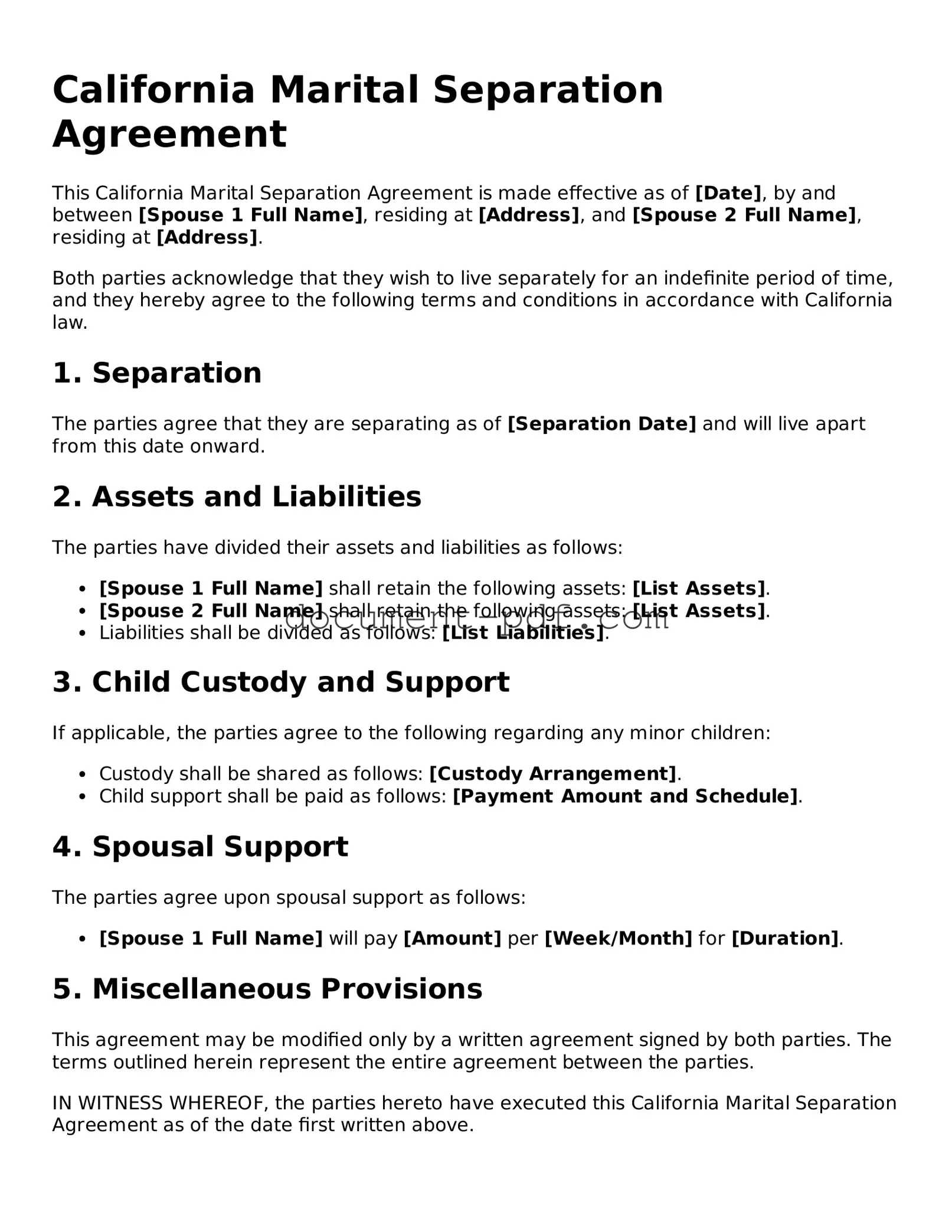Attorney-Verified California Marital Separation Agreement Template