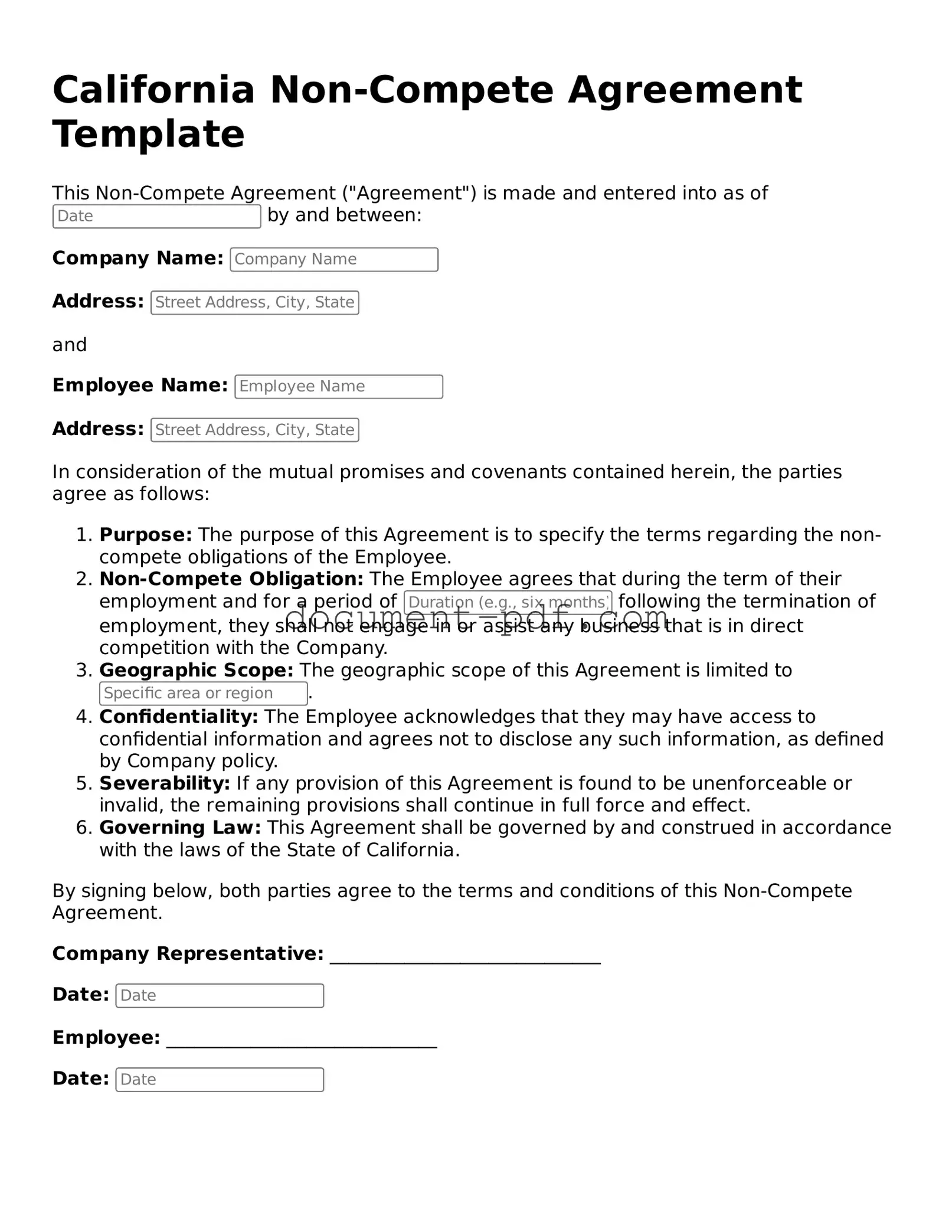 Attorney-Verified California Non-compete Agreement Template