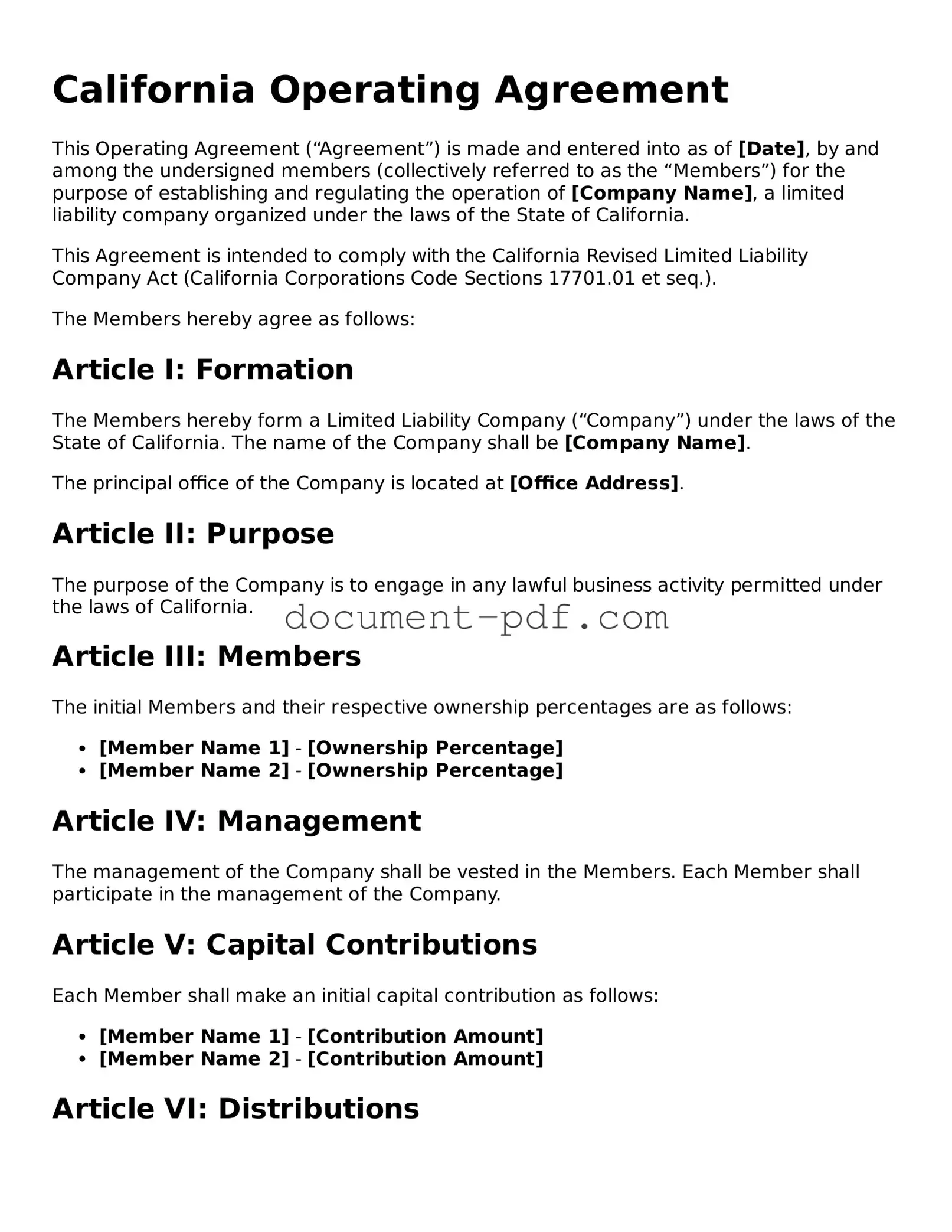Attorney-Verified California Operating Agreement Template
