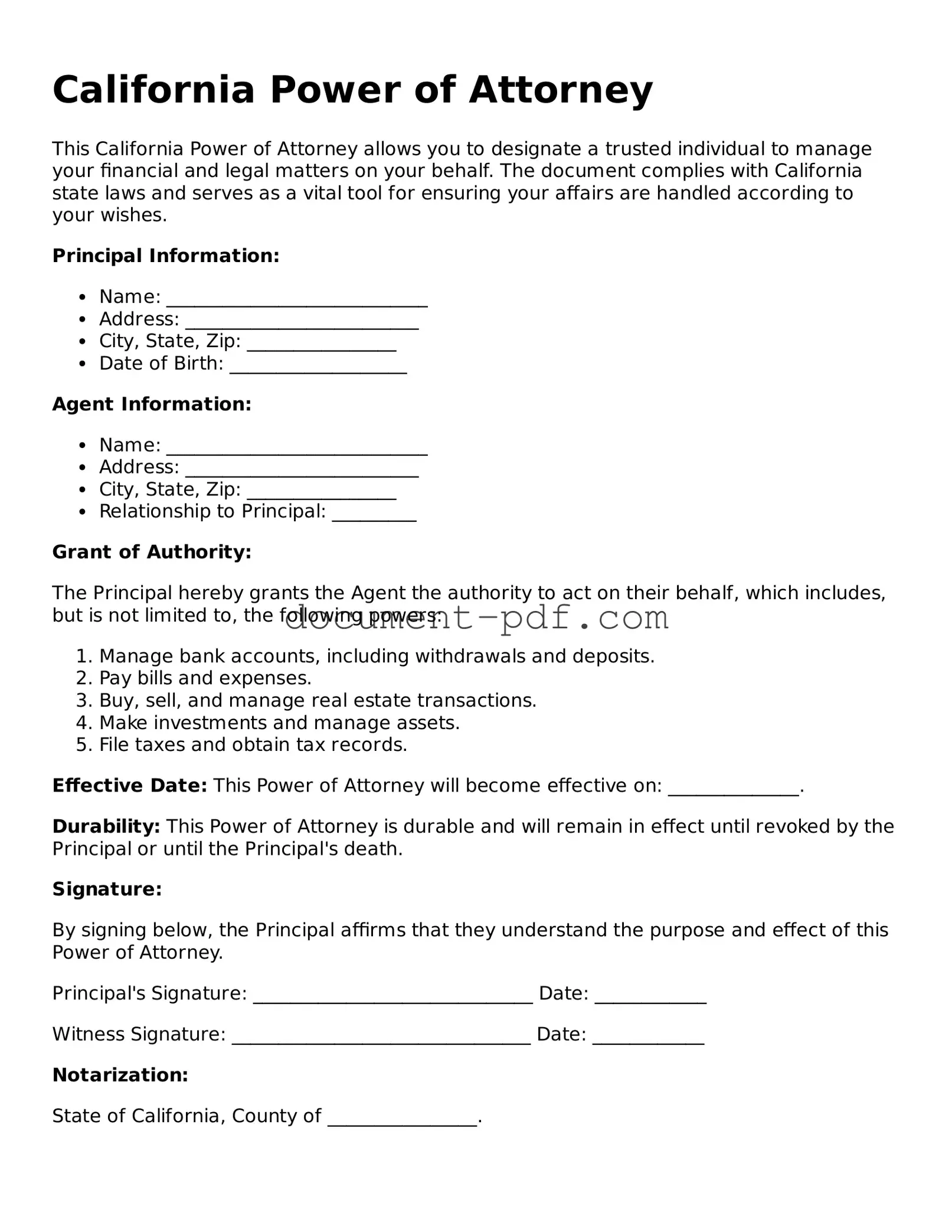 Attorney-Verified California Power of Attorney Template